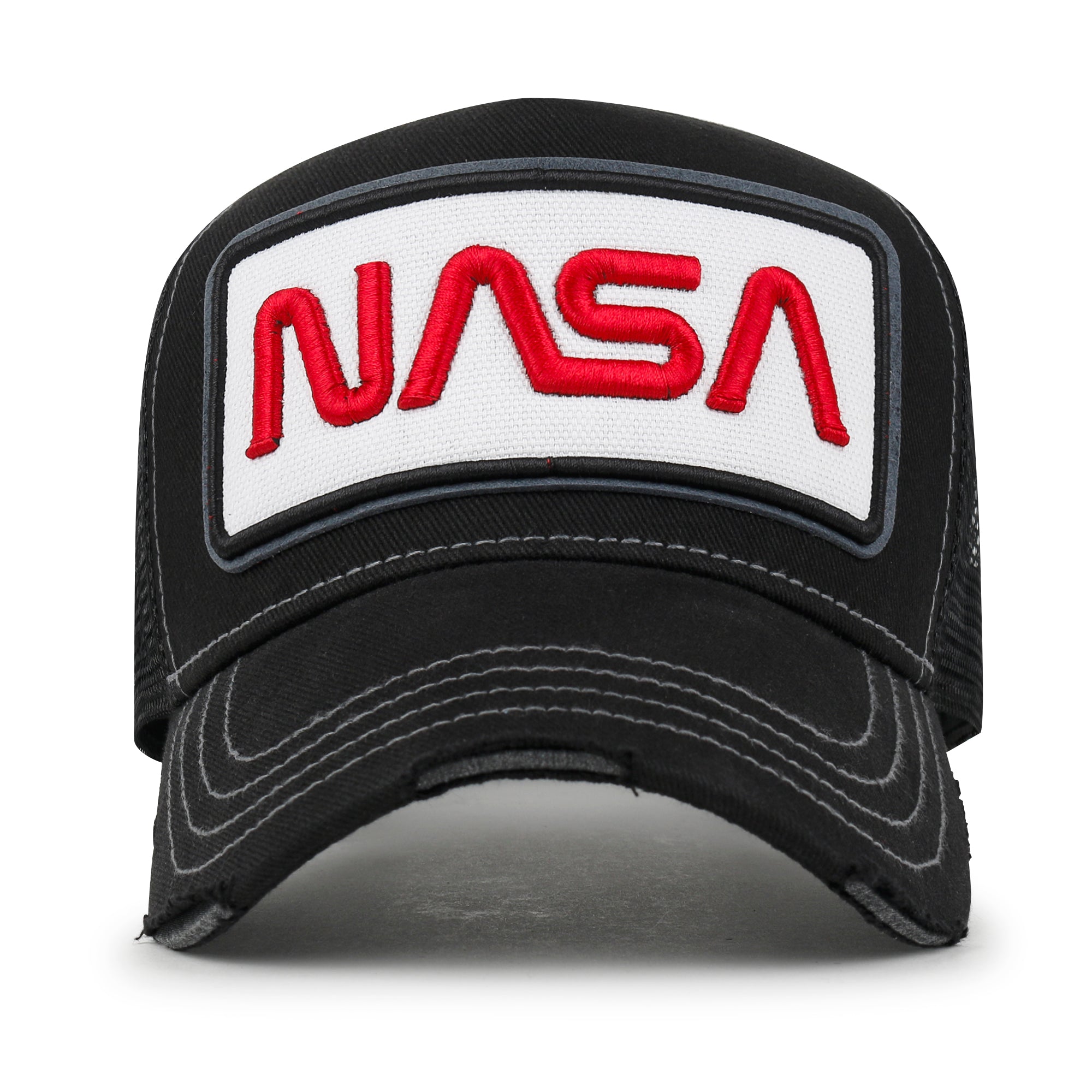 PREMIUM NASA Worm Logo Embroidery Structured Baseball Cap Mesh Back Trucker Hat M / XL