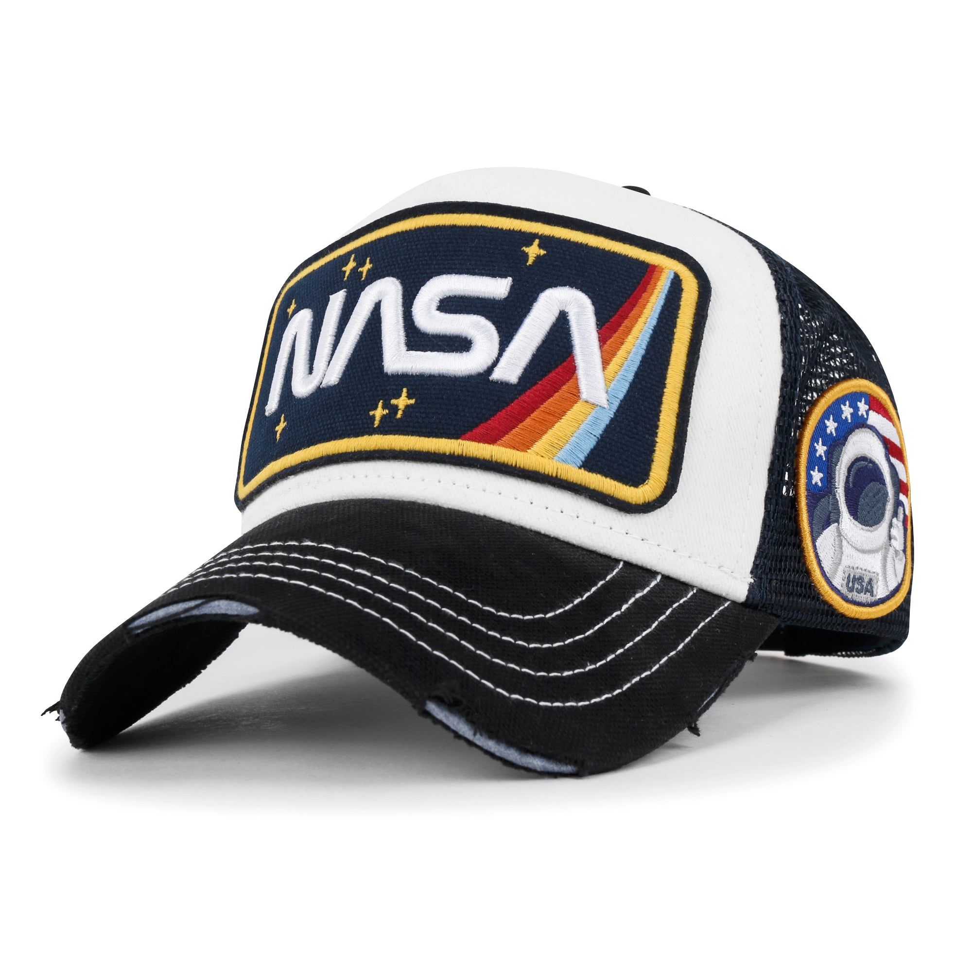 PREMIUM NASA Worm Logo Embroidery Structured Baseball Cap Mesh Back Trucker Hat M / XL