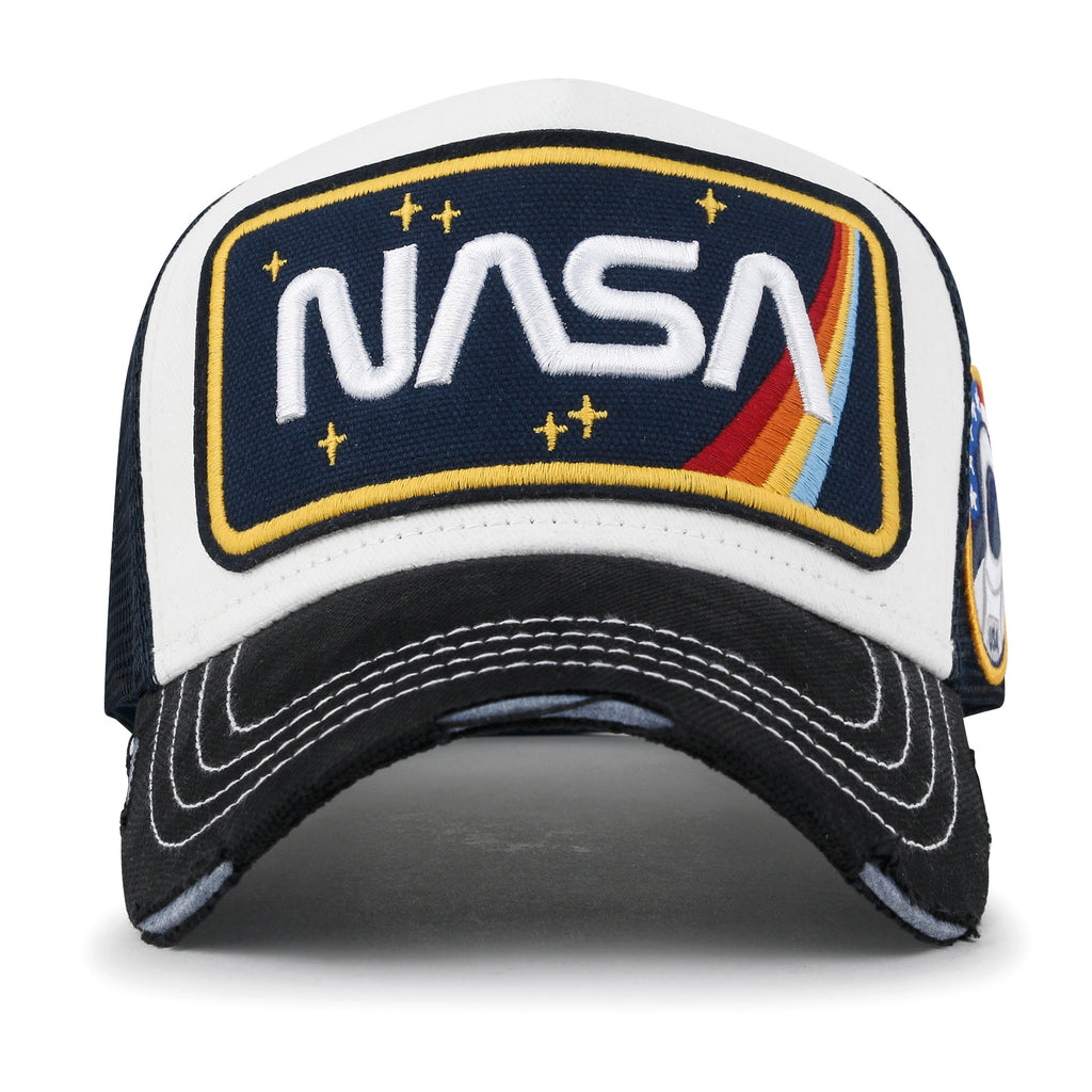 PREMIUM NASA Worm Logo Embroidery Structured Baseball Cap Mesh Back Trucker Hat M / XL