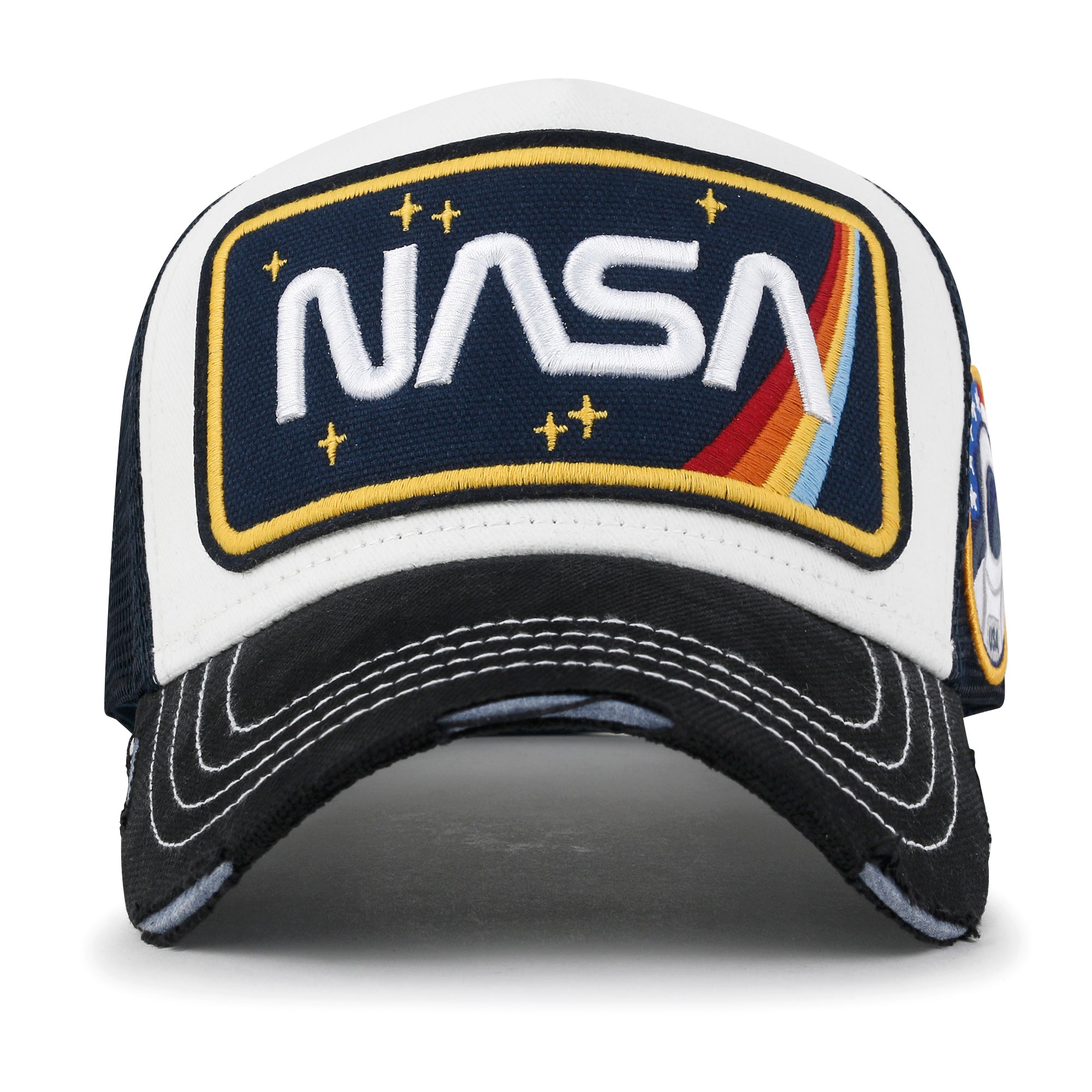 PREMIUM NASA Worm Logo Embroidery Structured Baseball Cap Mesh Back Trucker Hat M / XL