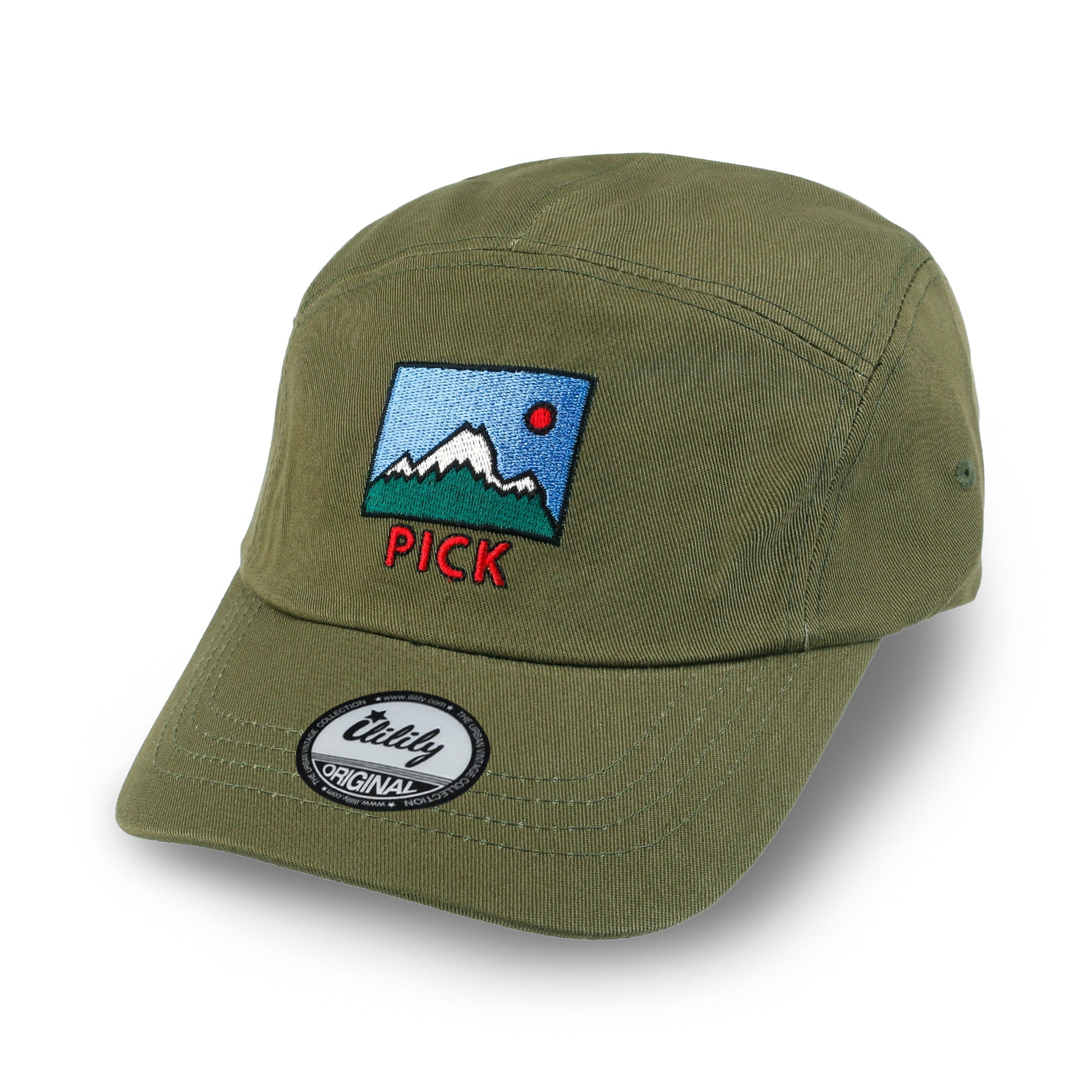 Pick Embroidered Panel Camp Hat Solid Color Cotton Flat Brim Cadet Cap