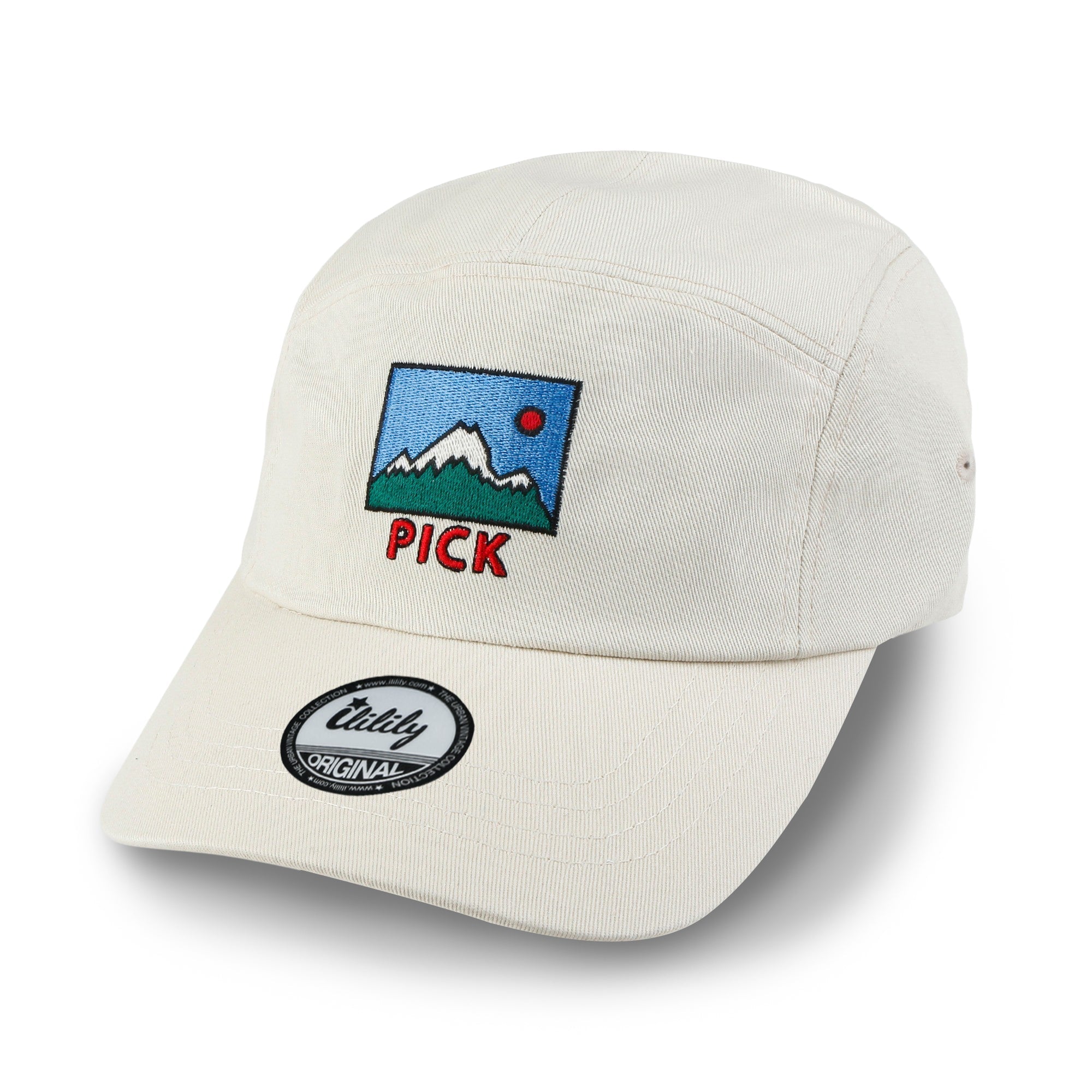 Pick Embroidered Panel Camp Hat Solid Color Cotton Flat Brim Cadet Cap