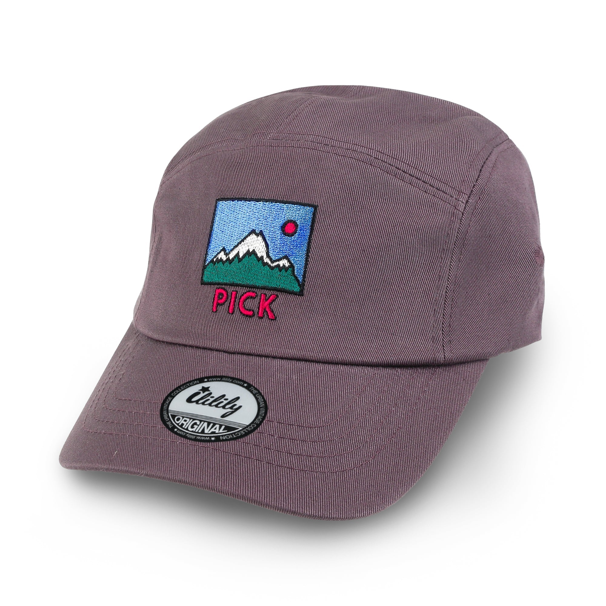 Pick Embroidered Panel Camp Hat Solid Color Cotton Flat Brim Cadet Cap