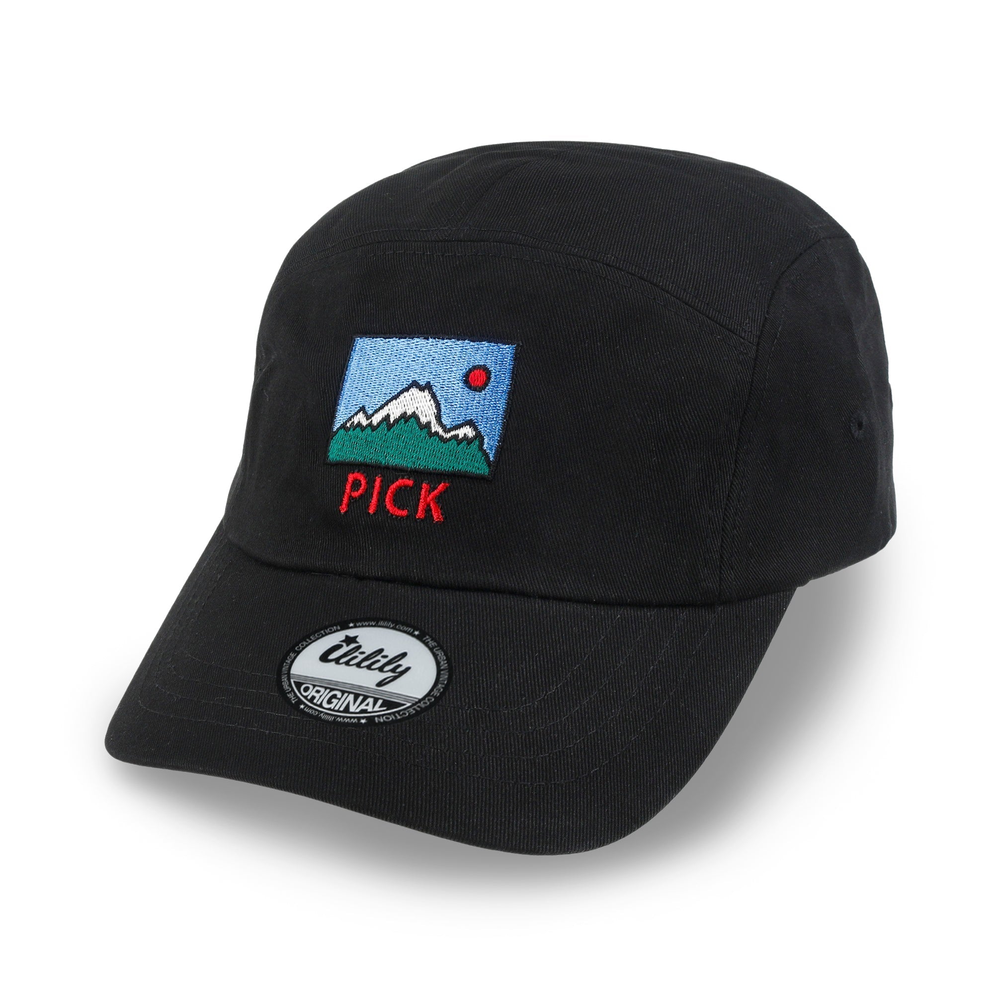 Pick Embroidered Panel Camp Hat Solid Color Cotton Flat Brim Cadet Cap
