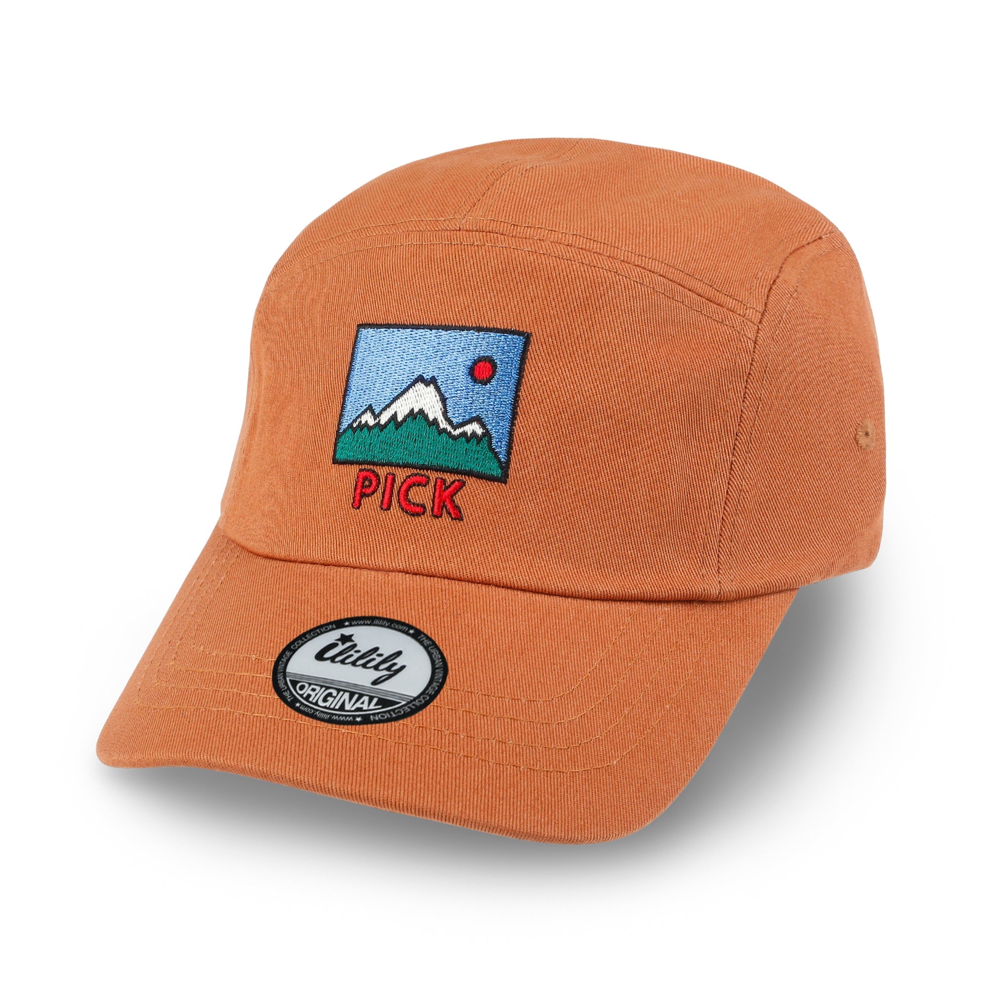 Pick Embroidered Panel Camp Hat Solid Color Cotton Flat Brim Cadet Cap
