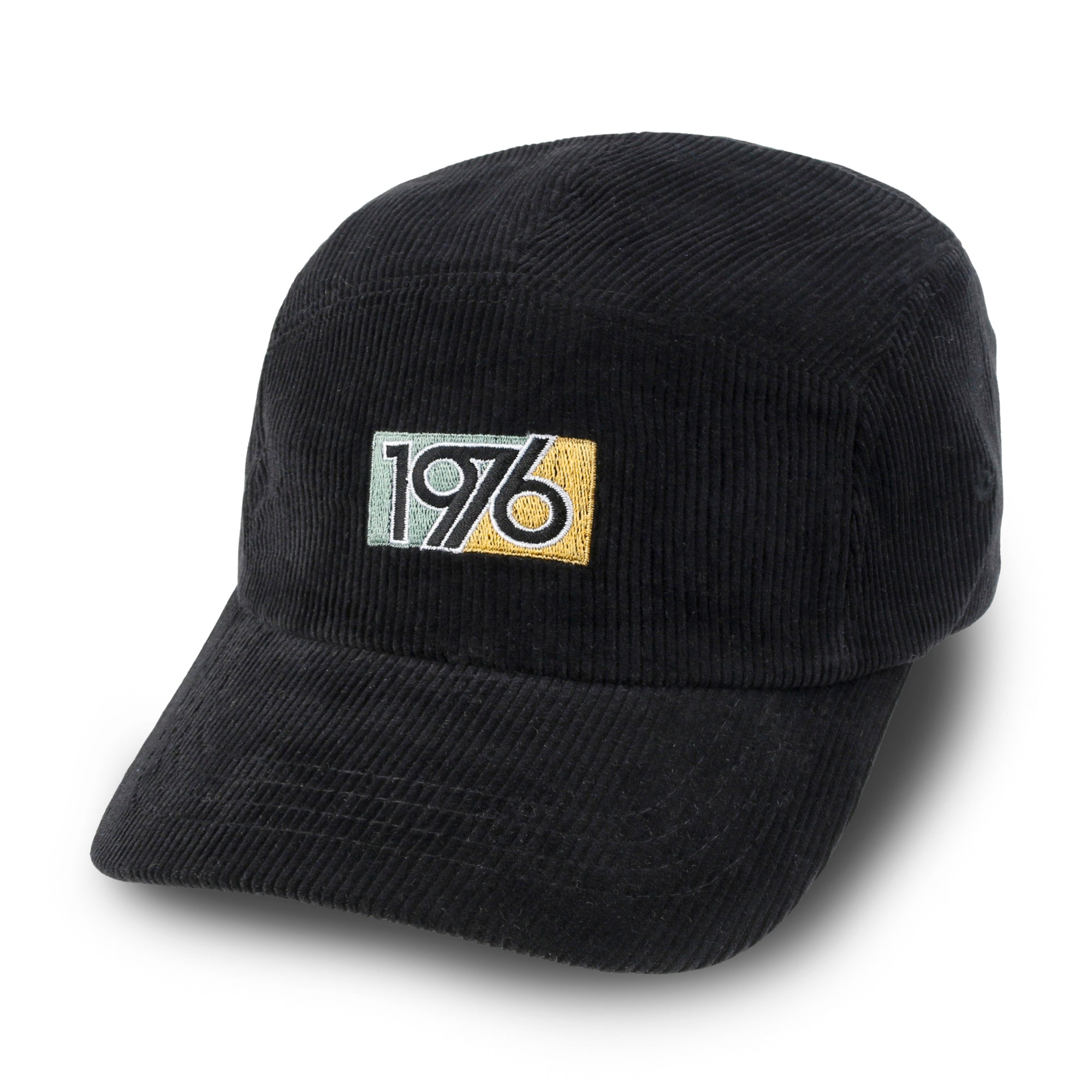 1976 Embroidered Panel Camp Hat Solid Color Cotton Corduroy Cadet Cap