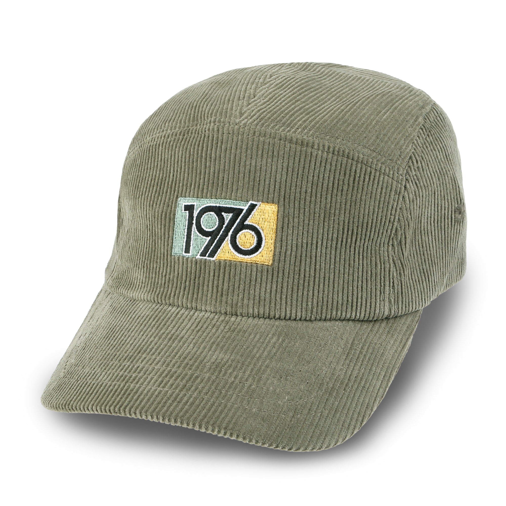 1976 Embroidered Panel Camp Hat Solid Color Cotton Corduroy Cadet Cap