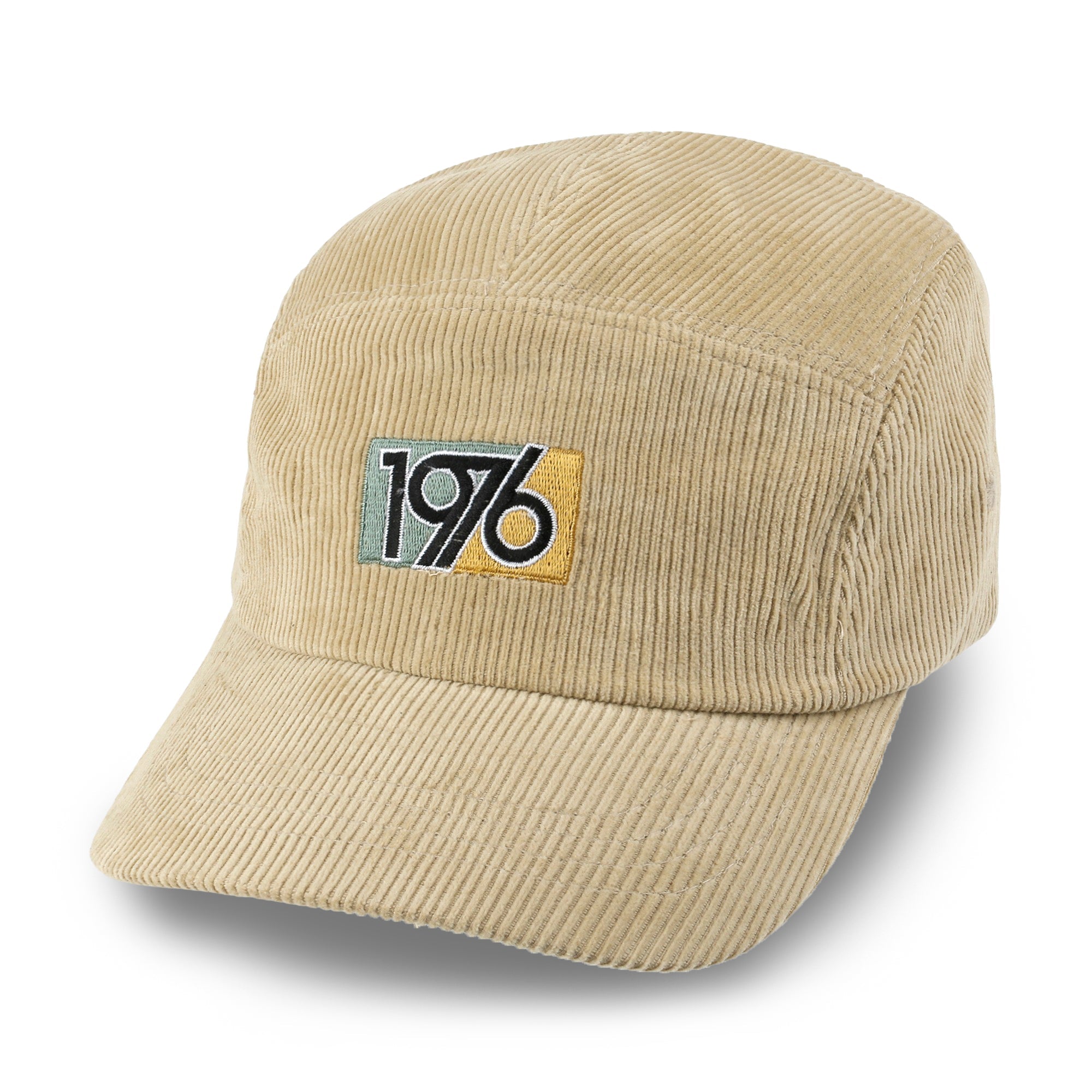 1976 Embroidered Panel Camp Hat Solid Color Cotton Corduroy Cadet Cap