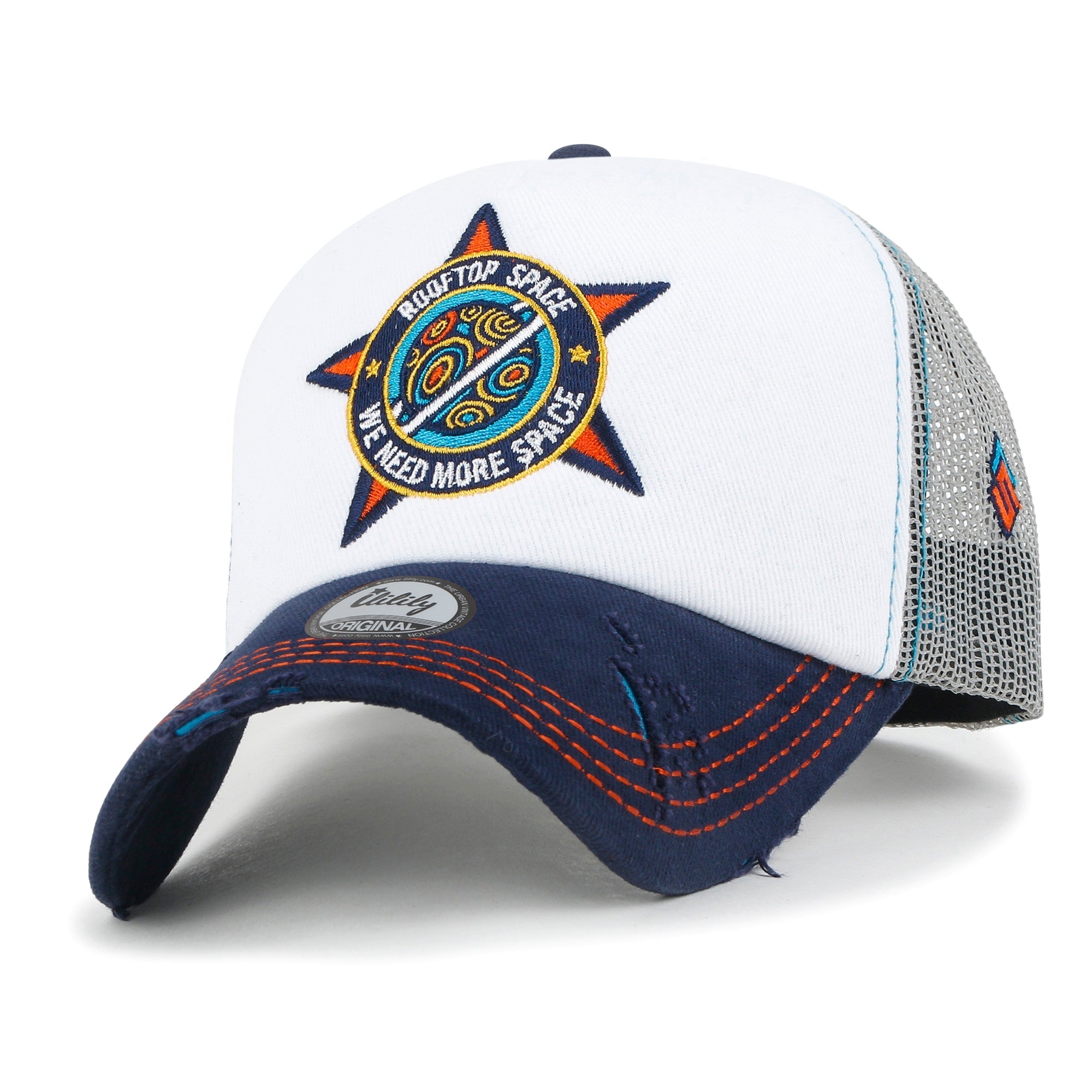 X Rooftop Space Colorful Retro Embroidery Mesh Trucker Baseball Cap
