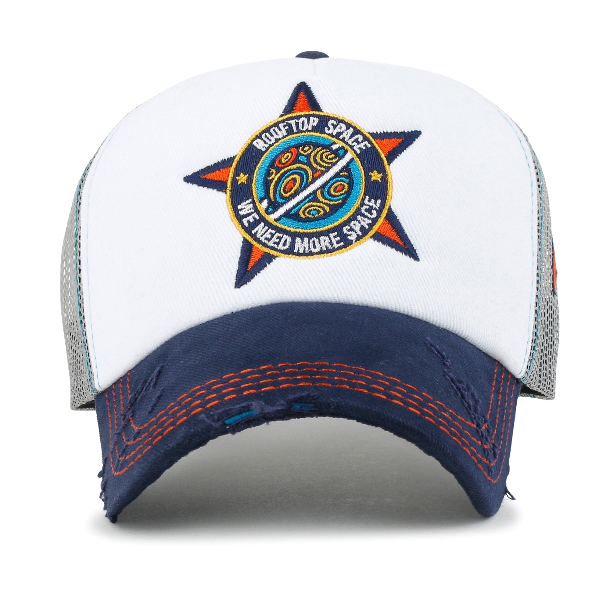 X Rooftop Space Colorful Retro Embroidery Mesh Trucker Baseball Cap