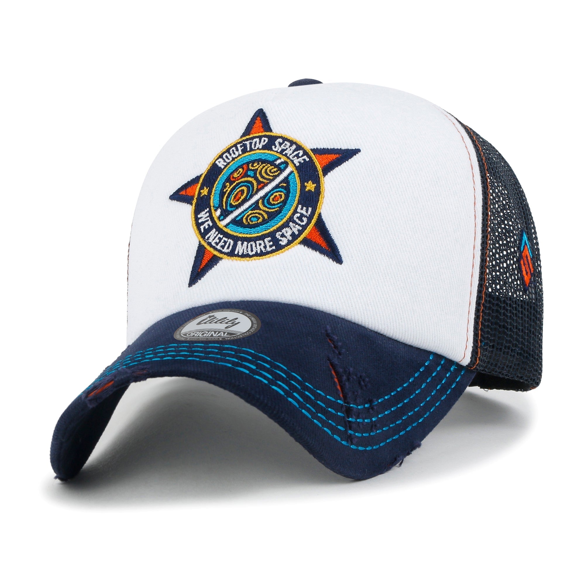 X Rooftop Space Colorful Retro Embroidery Mesh Trucker Baseball Cap