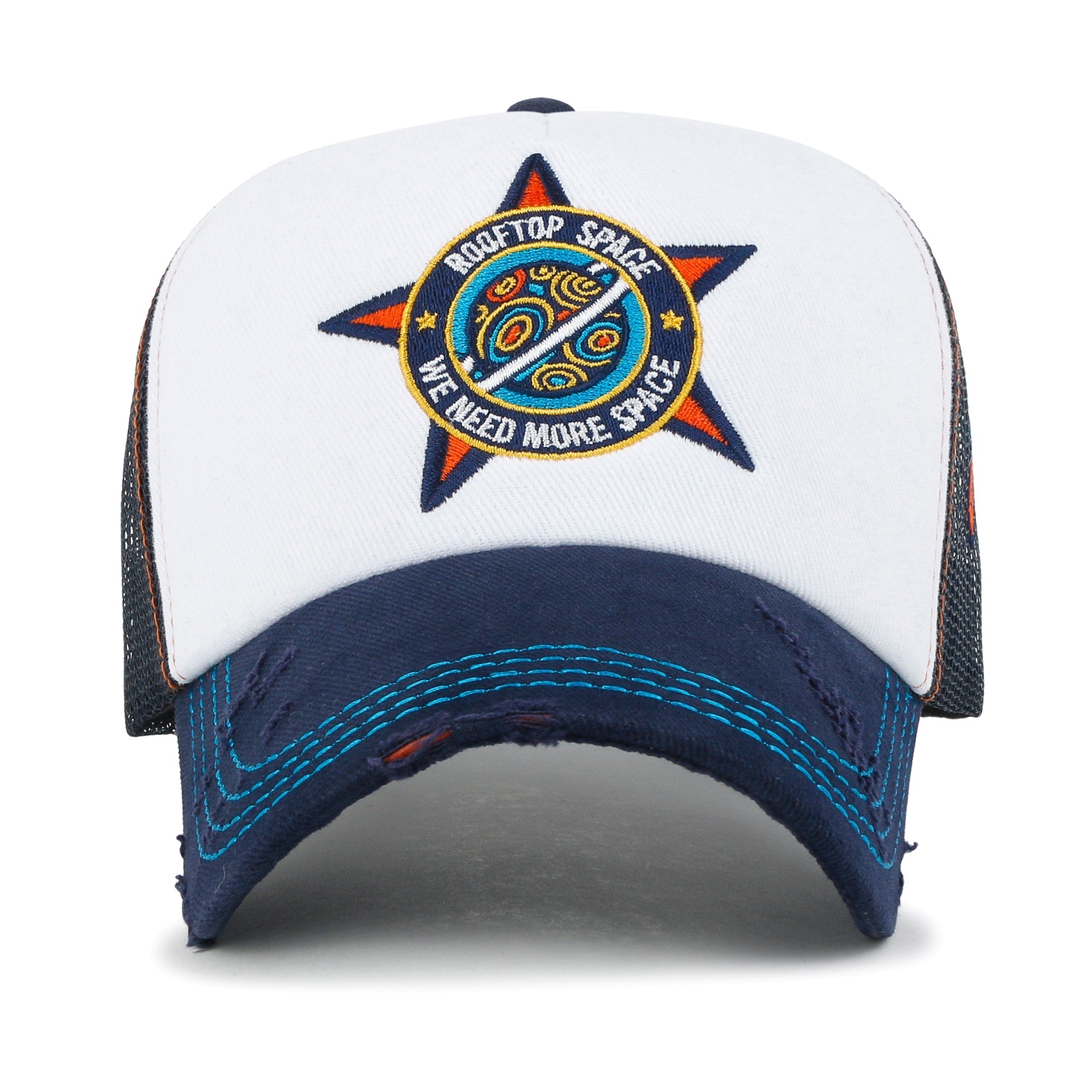 X Rooftop Space Colorful Retro Embroidery Mesh Trucker Baseball Cap