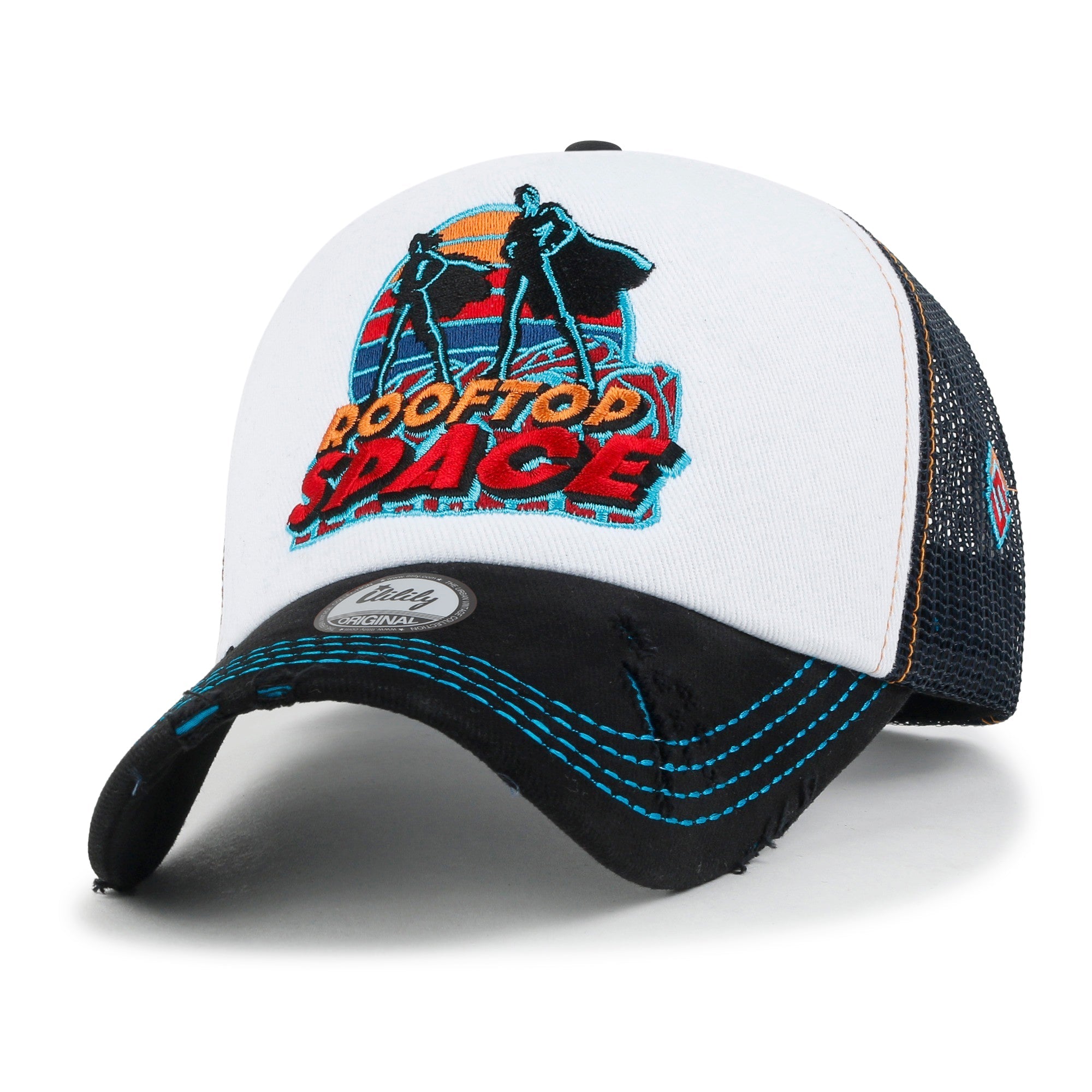 X Rooftop Space Colorful Retro Embroidery Mesh Trucker Baseball Cap