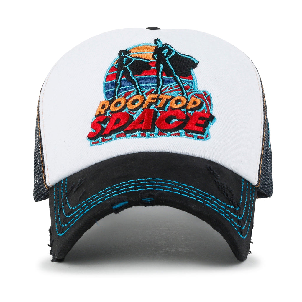 X Rooftop Space Colorful Retro Embroidery Mesh Trucker Baseball Cap