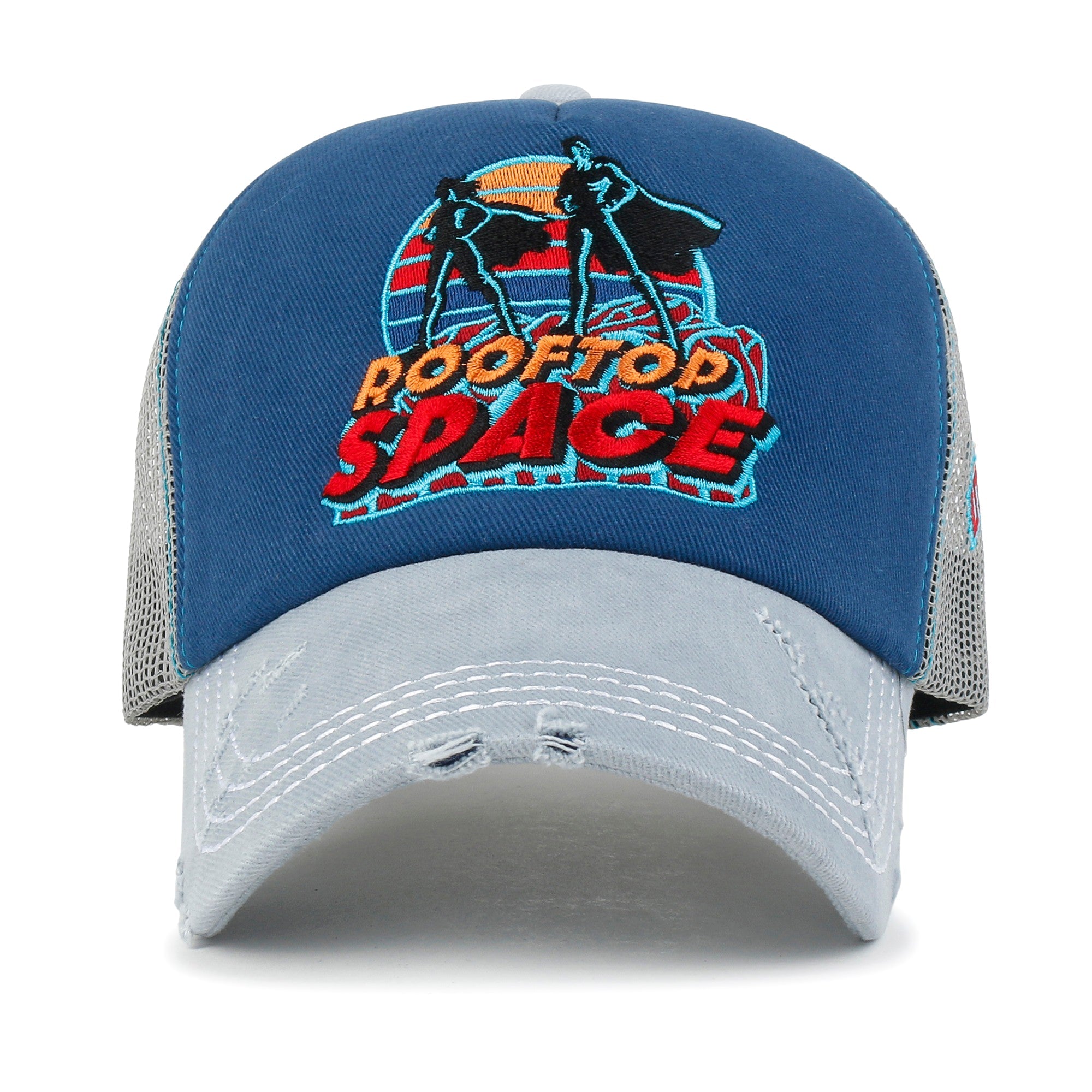 X Rooftop Space Colorful Retro Embroidery Mesh Trucker Baseball Cap