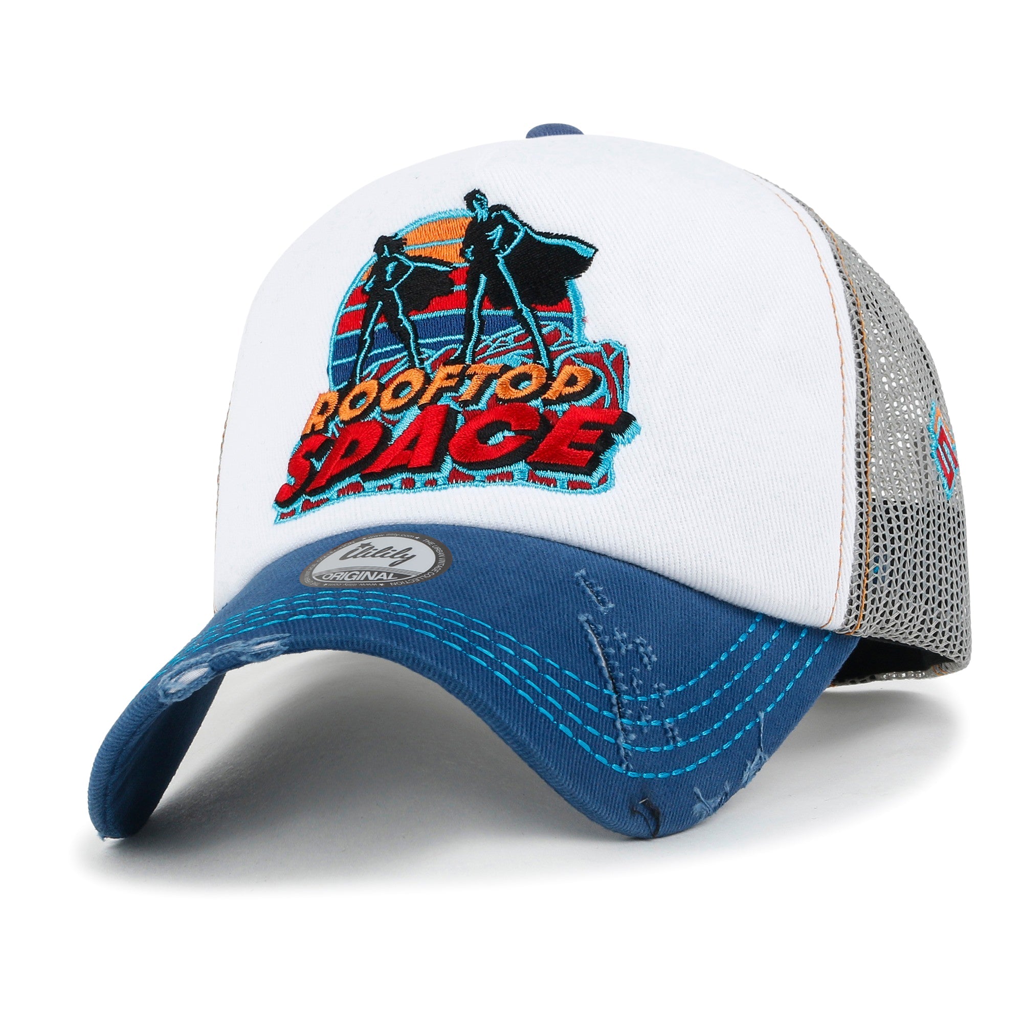 X Rooftop Space Colorful Retro Embroidery Mesh Trucker Baseball Cap