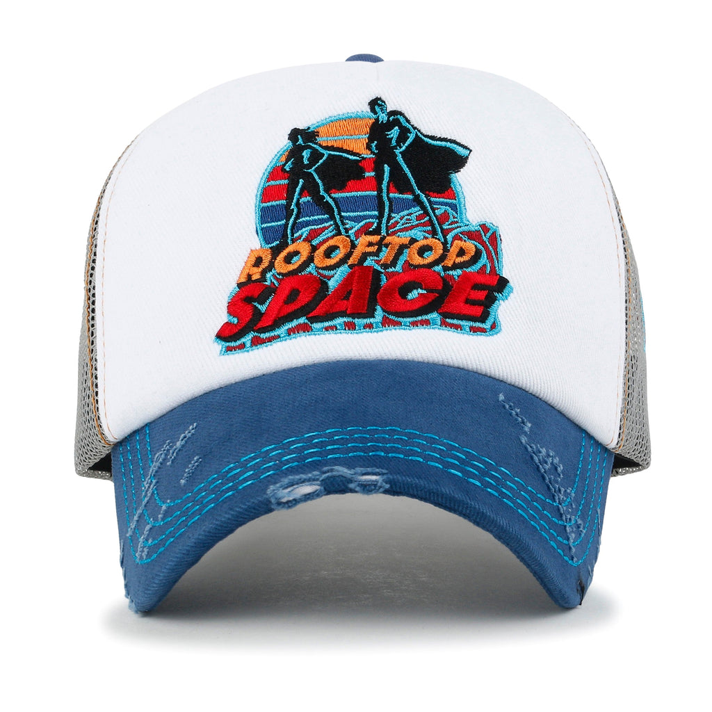 X Rooftop Space Colorful Retro Embroidery Mesh Trucker Baseball Cap