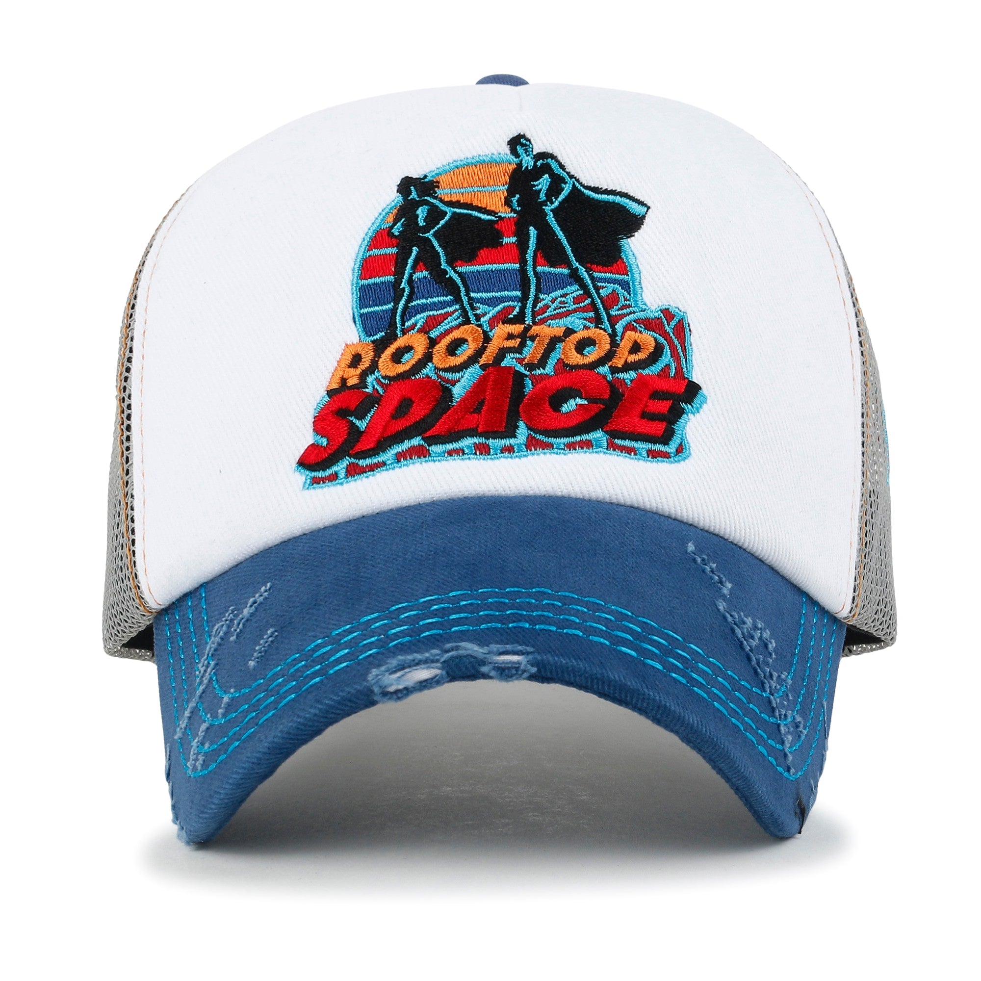 X Rooftop Space Colorful Retro Embroidery Mesh Trucker Baseball Cap