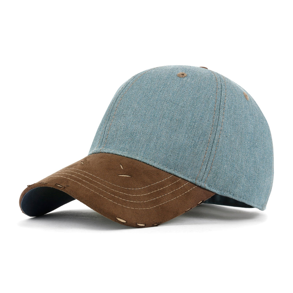 Cotton Denim Crown Strapback Trucker Hat Faux Suede Brim Baseball Cap