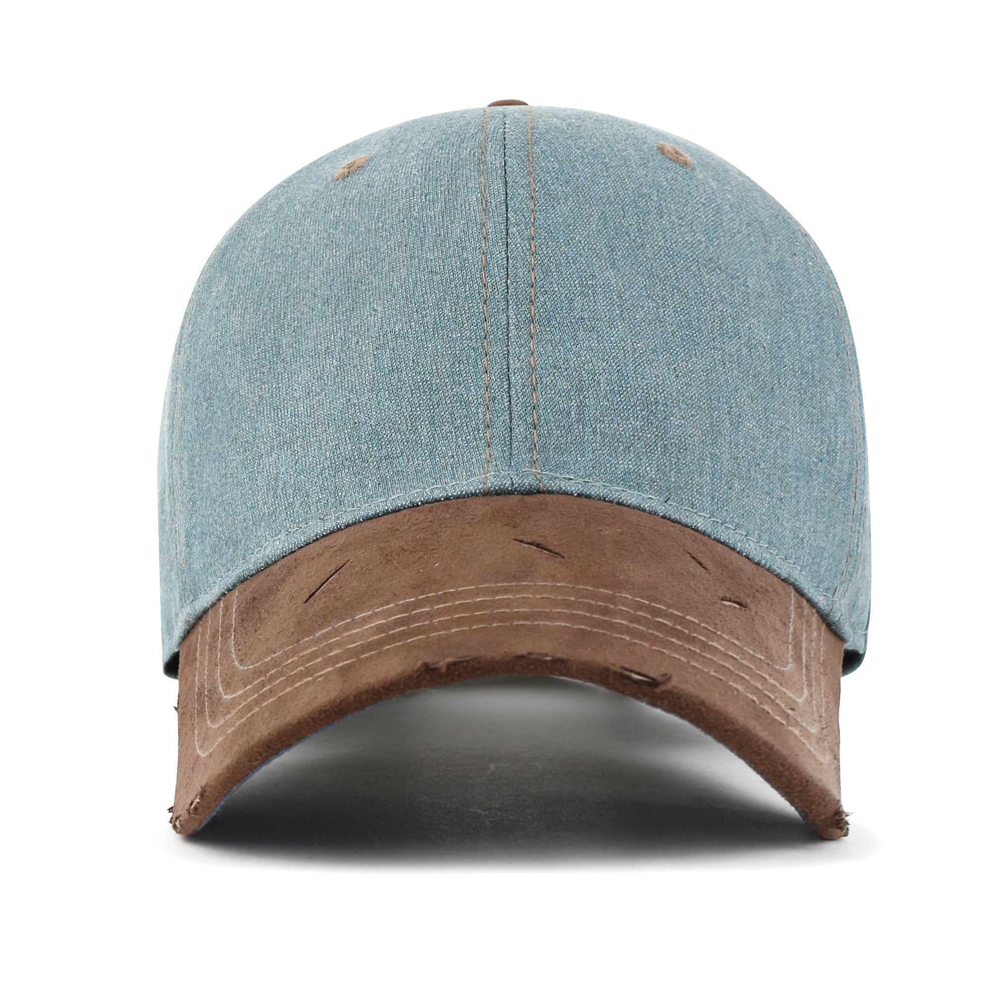 Cotton Denim Crown Strapback Trucker Hat Faux Suede Brim Baseball Cap