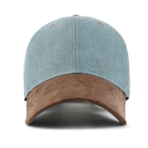 Cotton Denim Crown Strapback Trucker Hat Faux Suede Brim Baseball Cap