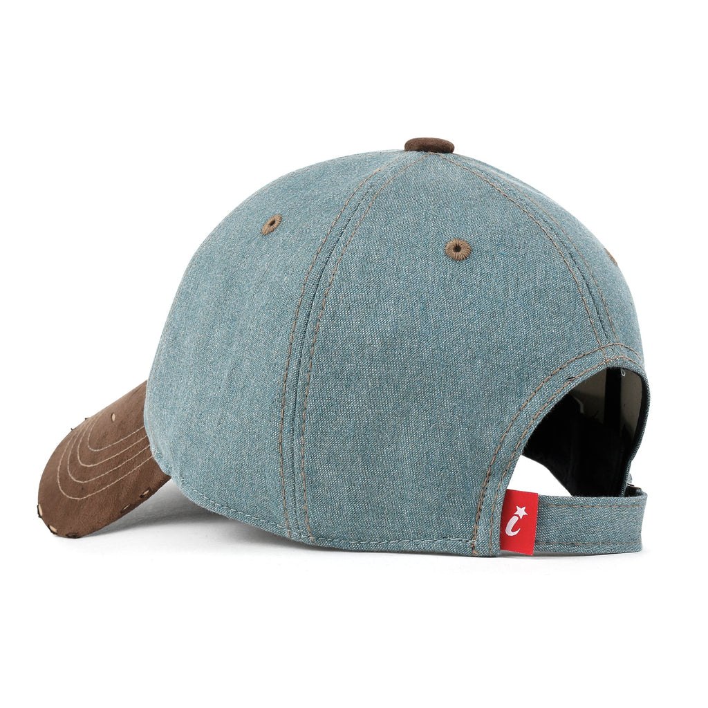 Cotton Denim Crown Strapback Trucker Hat Faux Suede Brim Baseball Cap