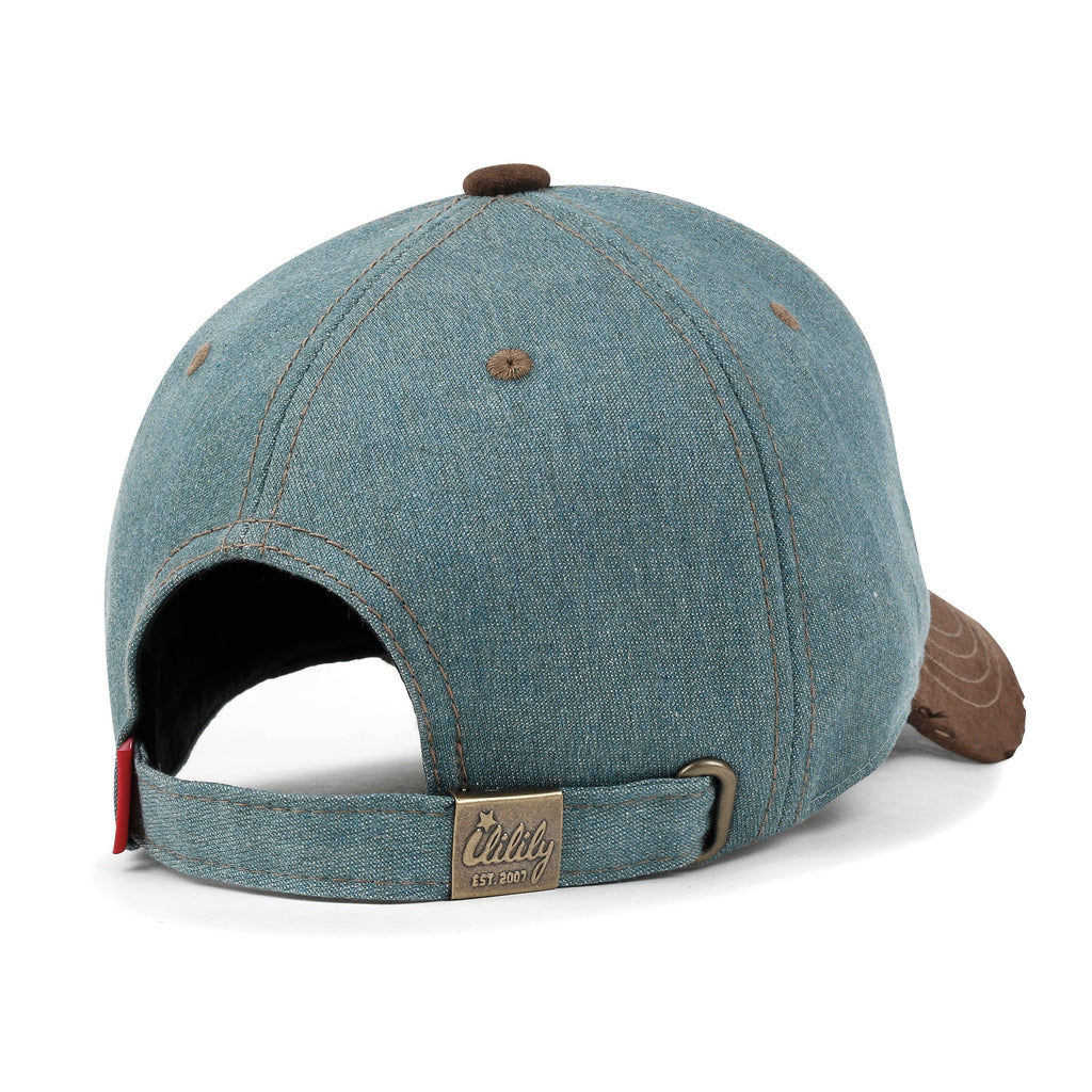 Cotton Denim Crown Strapback Trucker Hat Faux Suede Brim Baseball Cap