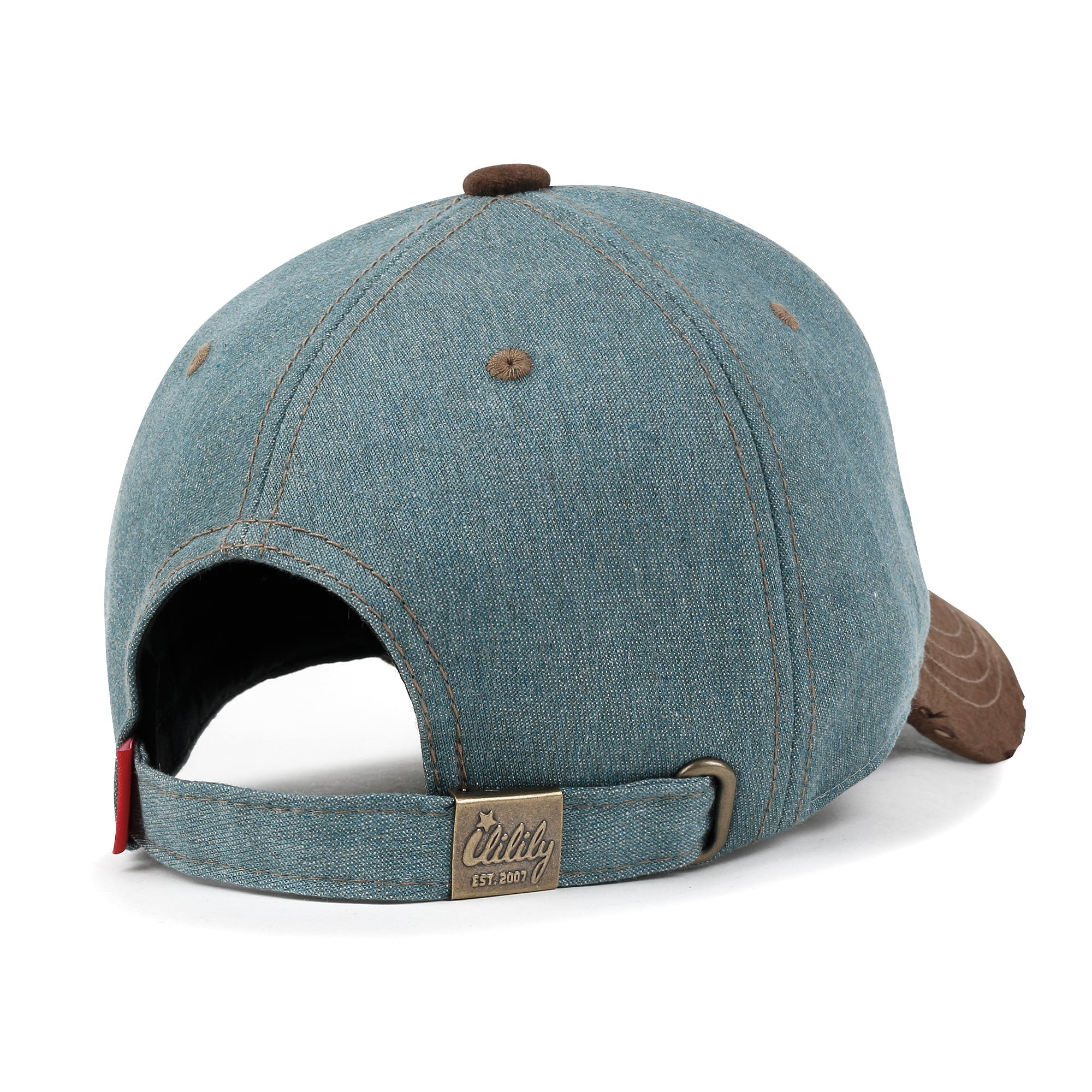 Cotton Denim Crown Strapback Trucker Hat Faux Suede Brim Baseball Cap