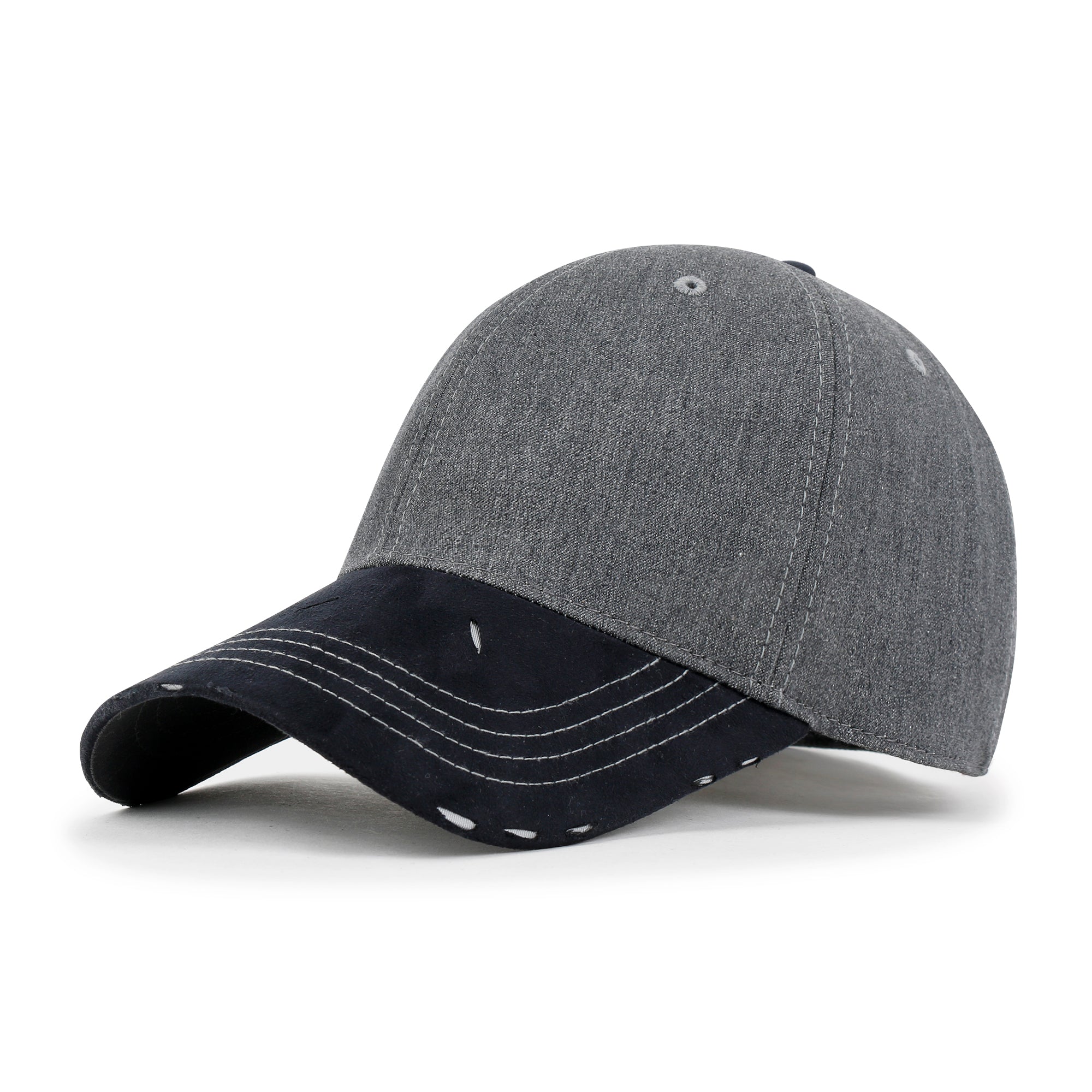 Cotton Denim Crown Strapback Trucker Hat Faux Suede Brim Baseball Cap