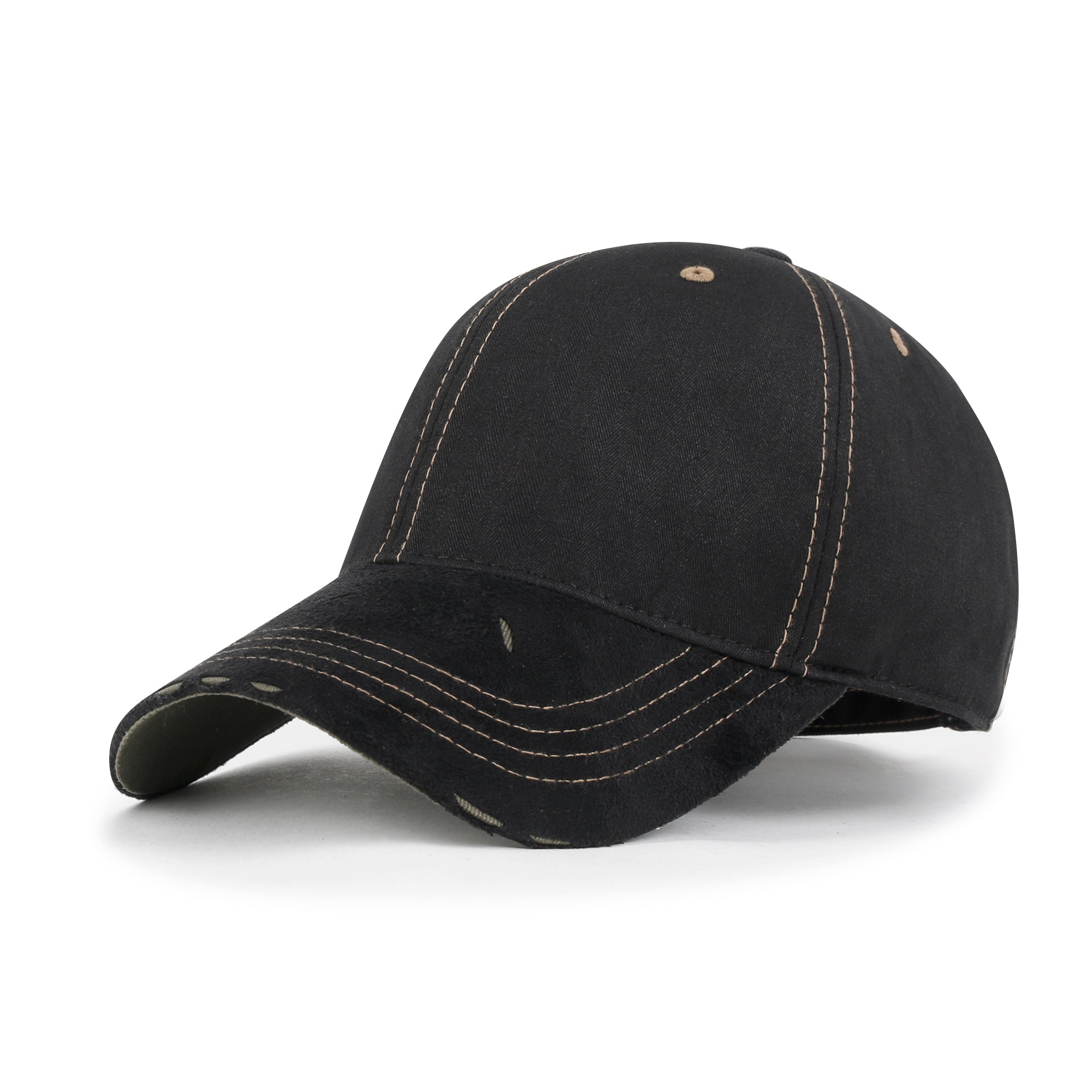 Cotton Crown Strapback Trucker Hat Faux Suede Brim Baseball Cap