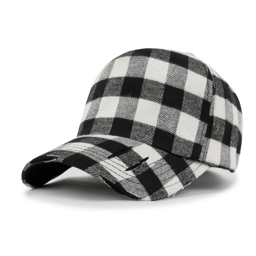 Cotton Flannel Strapback Trucker Hat Checkered Pattern Baseball Cap