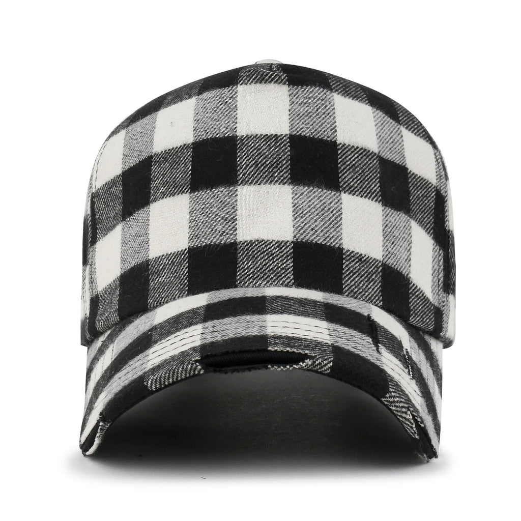 Cotton Flannel Strapback Trucker Hat Checkered Pattern Baseball Cap