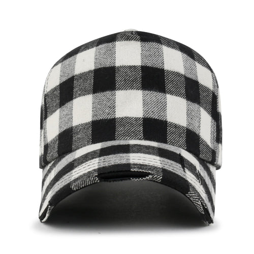 Cotton Flannel Strapback Trucker Hat Checkered Pattern Baseball Cap