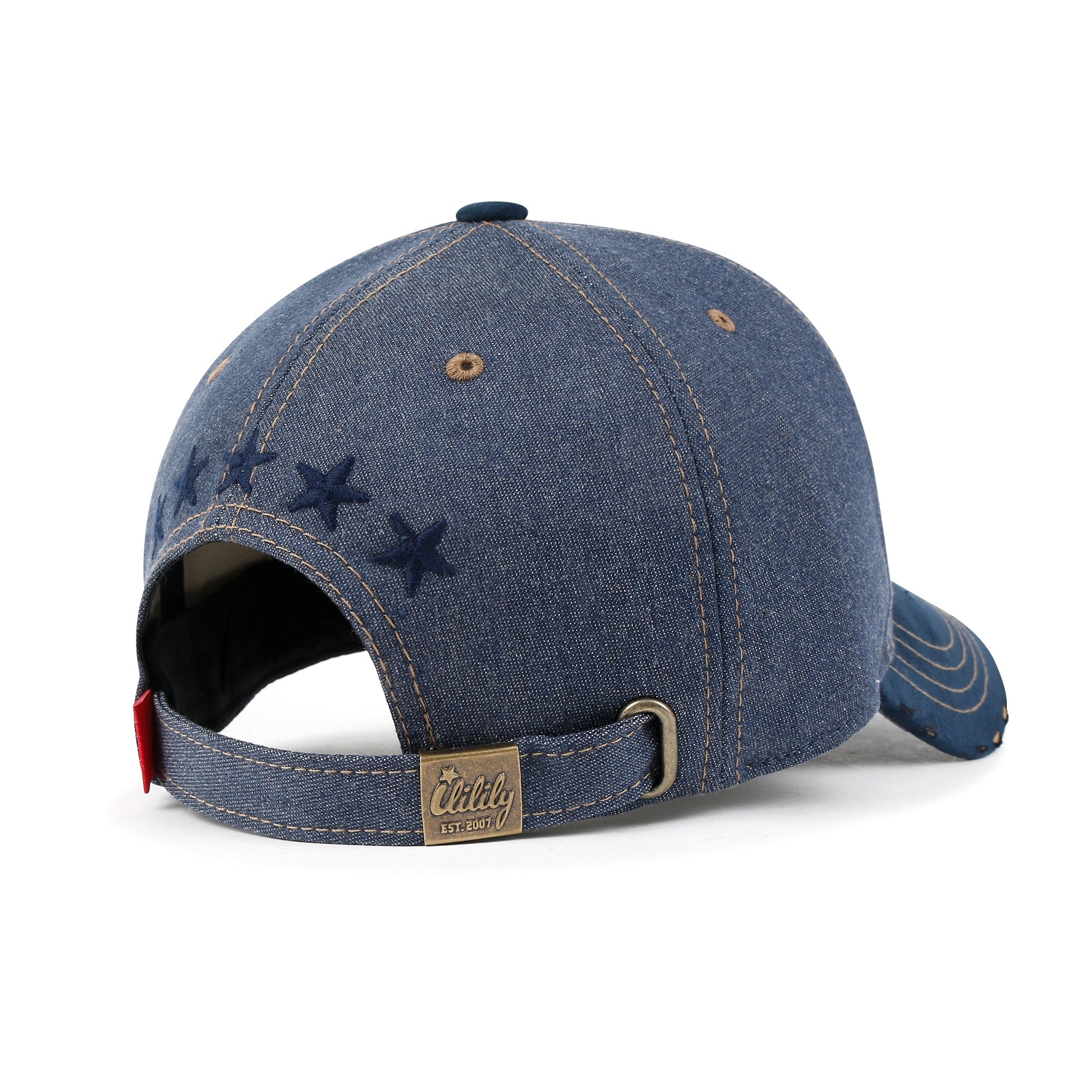 Star Embroidery Cotton Denim Trucker Hat Faux Suede Brim Baseball Cap