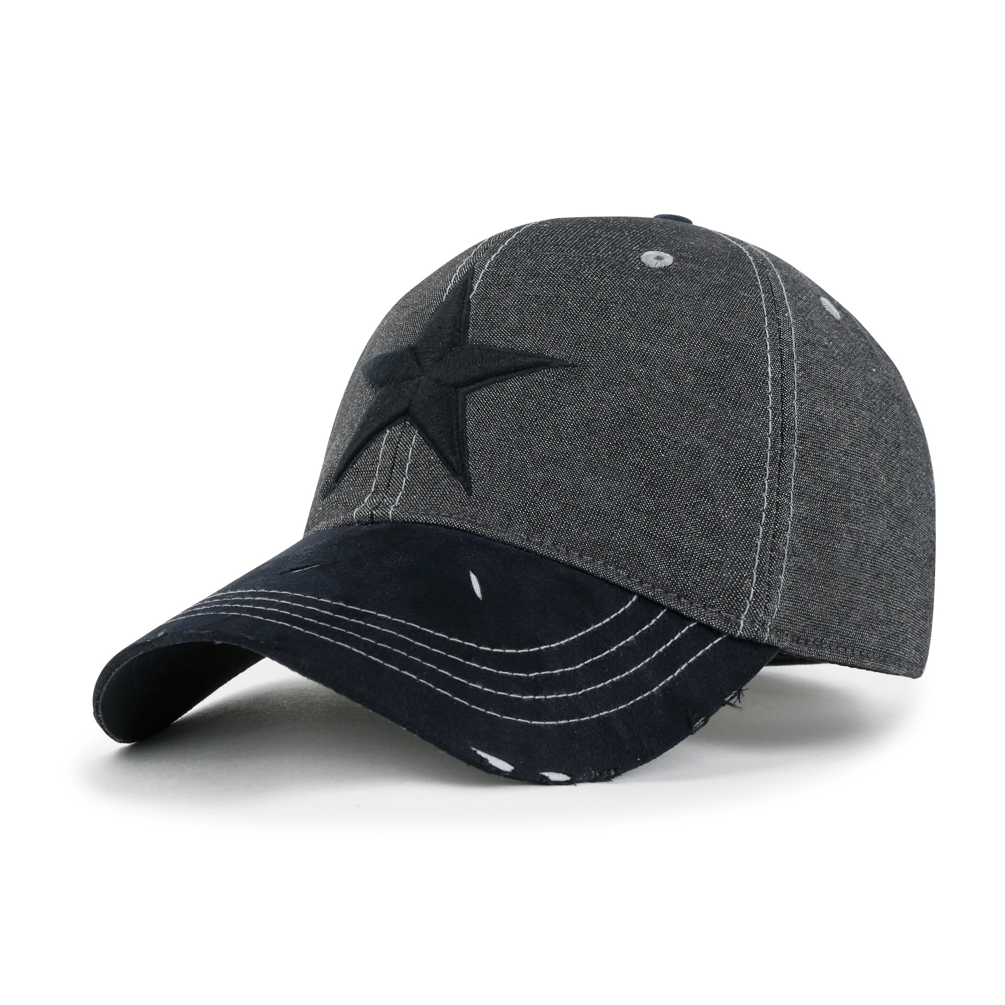 Star Embroidery Cotton Denim Trucker Hat Faux Suede Brim Baseball Cap