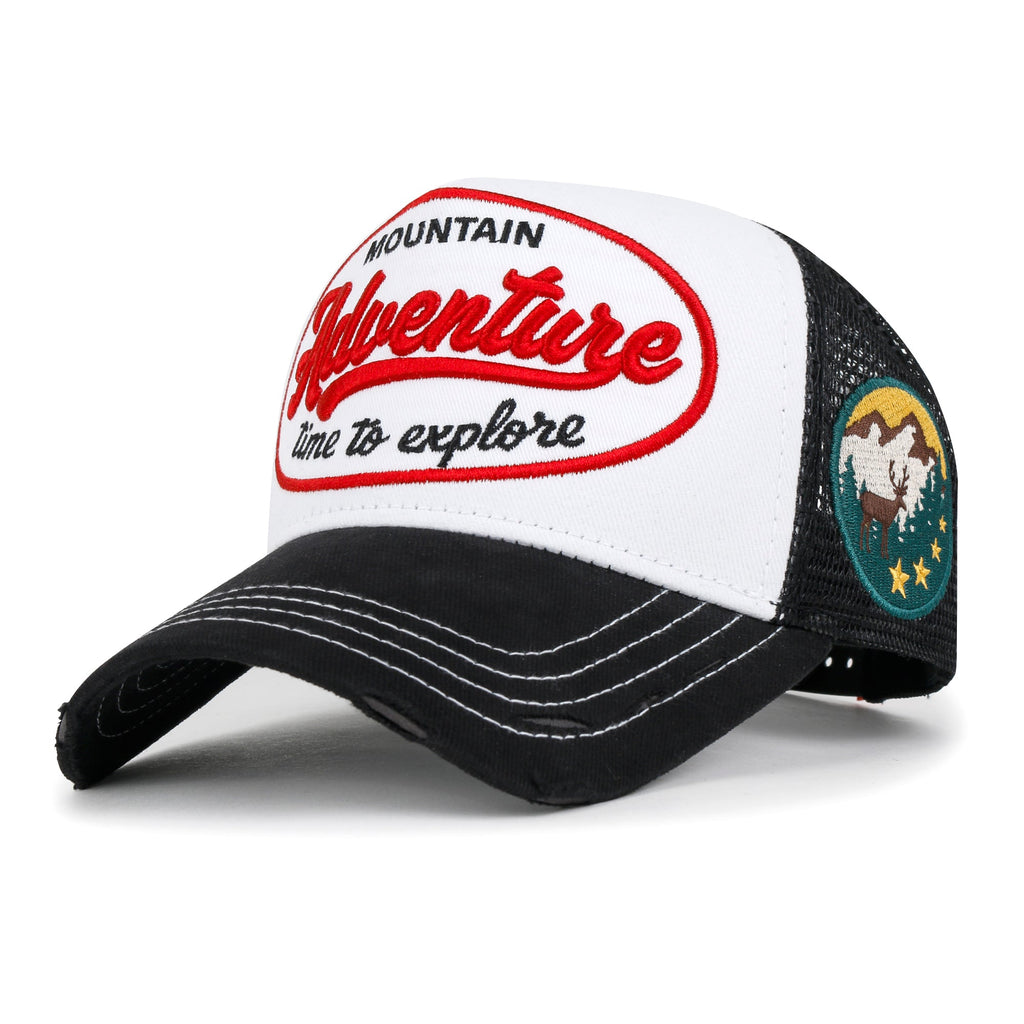 PREMIUM Adventure Patch Structured Trucker Hat Distressed Baseball Cap