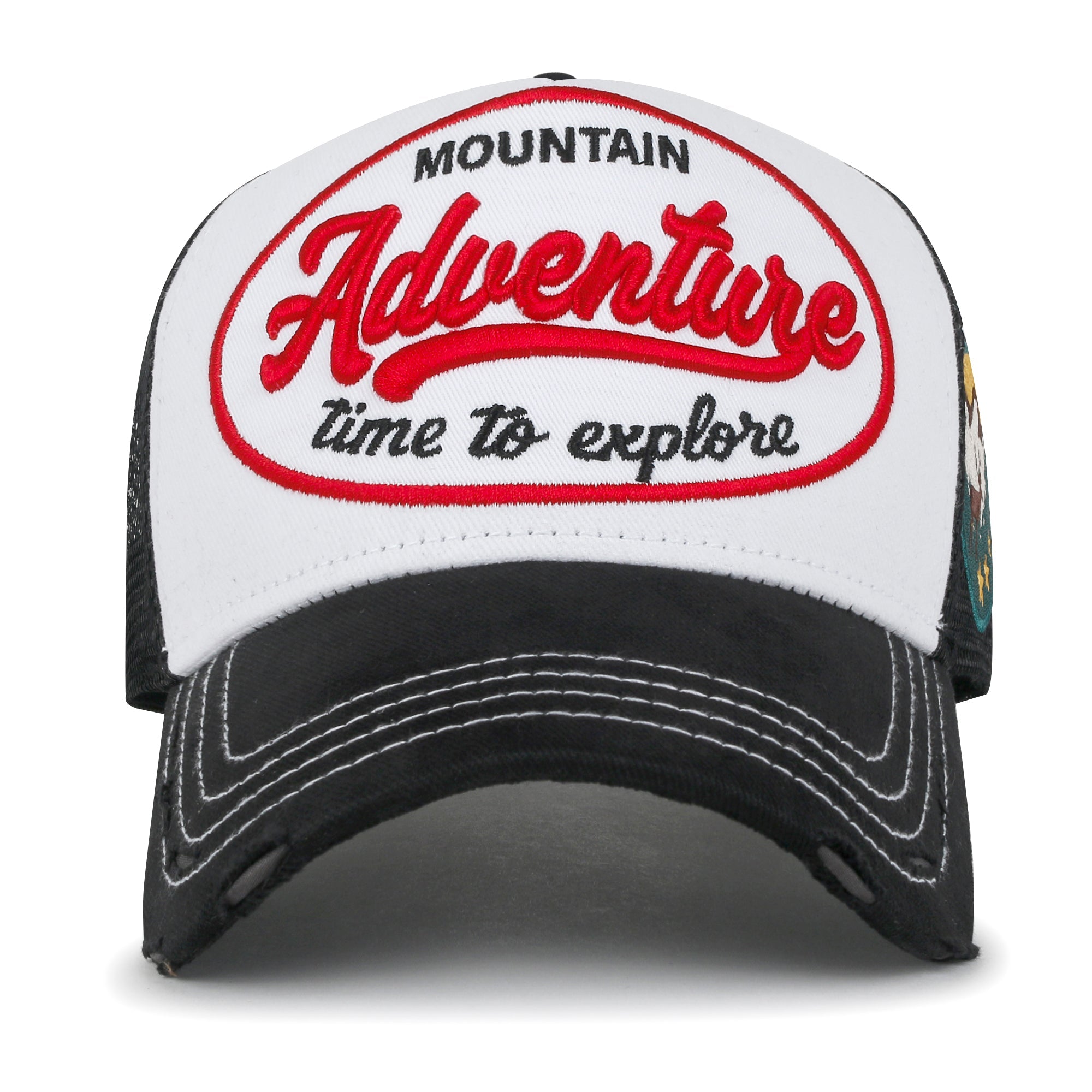 PREMIUM Adventure Patch Structured Trucker Hat Distressed Baseball Cap