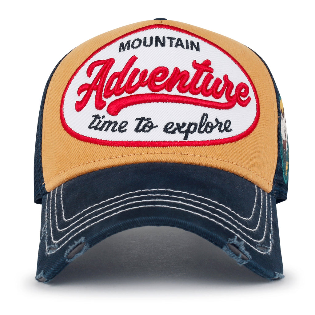 PREMIUM Adventure Patch Structured Trucker Hat Distressed Baseball Cap