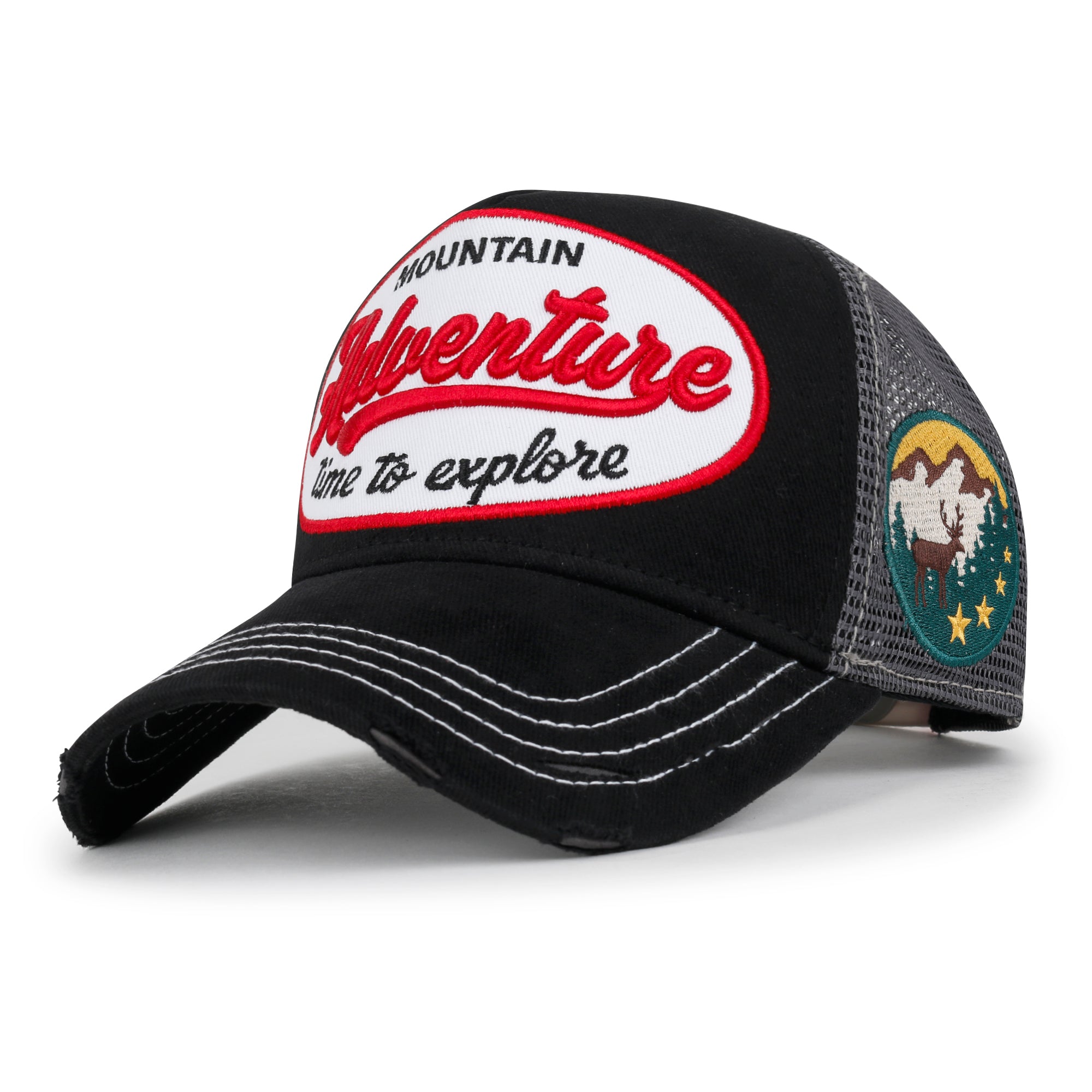 PREMIUM Adventure Patch Structured Trucker Hat Distressed Baseball Cap