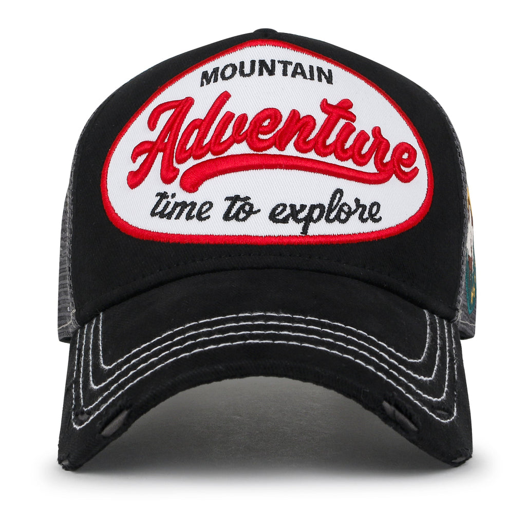 PREMIUM Adventure Patch Structured Trucker Hat Distressed Baseball Cap