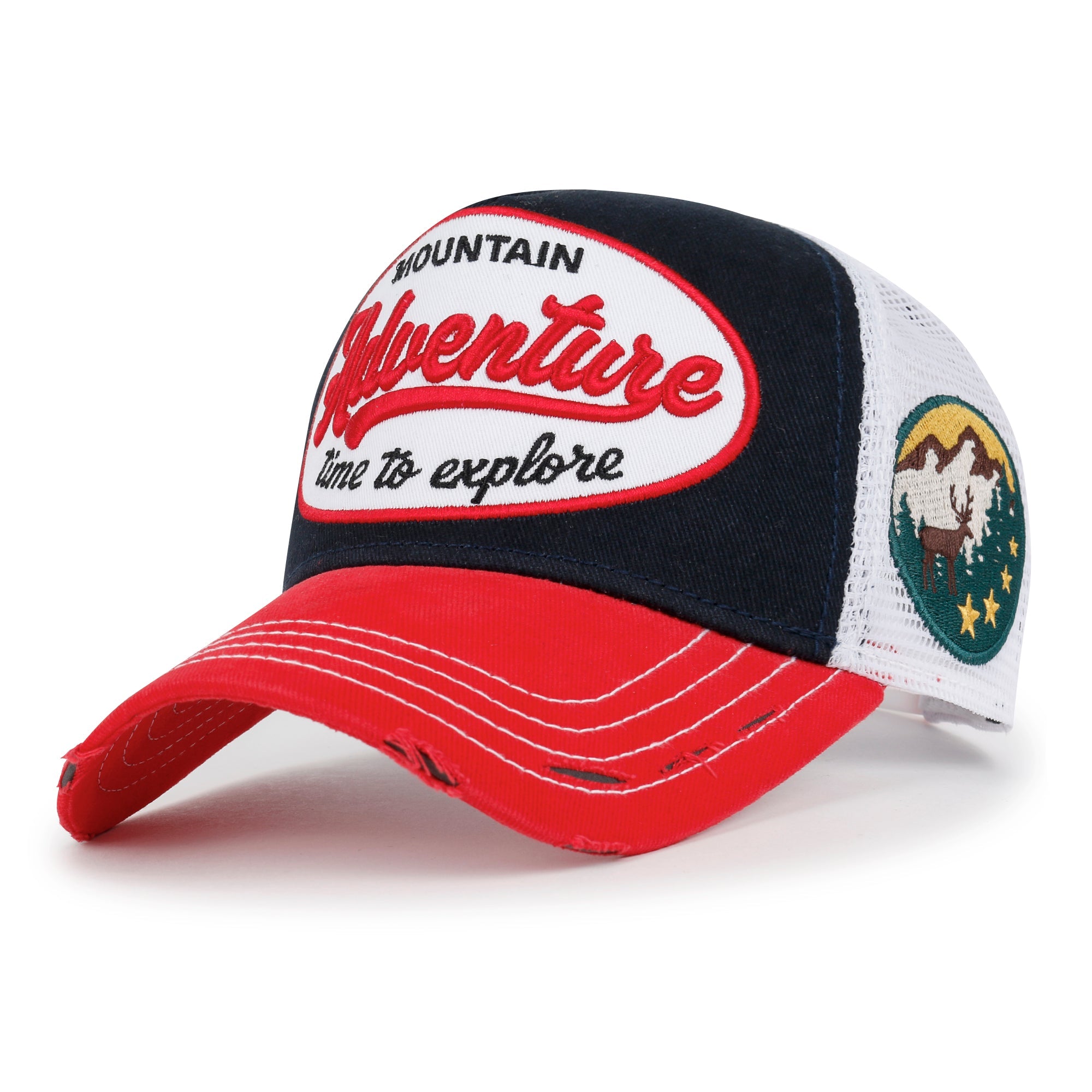PREMIUM Adventure Patch Structured Trucker Hat Distressed Baseball Cap