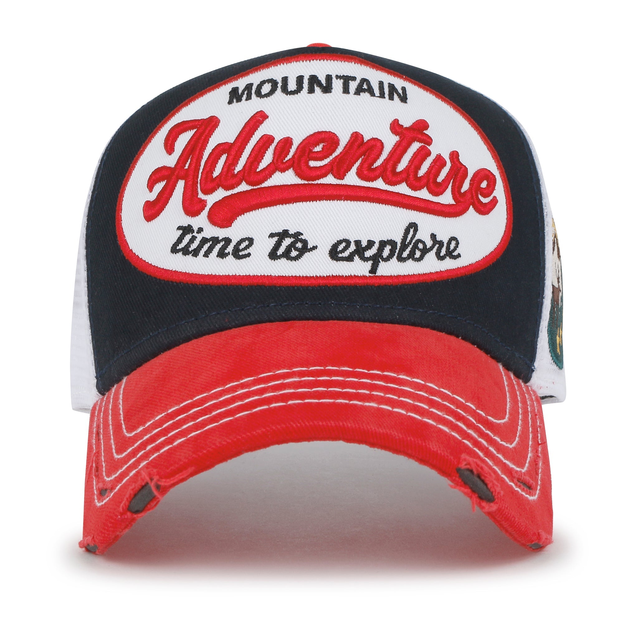 PREMIUM Adventure Patch Structured Trucker Hat Distressed Baseball Cap
