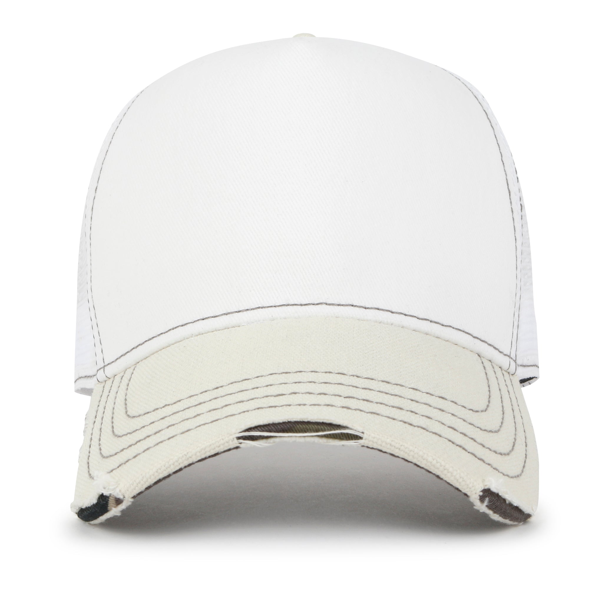 Premium Distressed Mesh Trucker Hat, Contrast Stitch Blank Cap