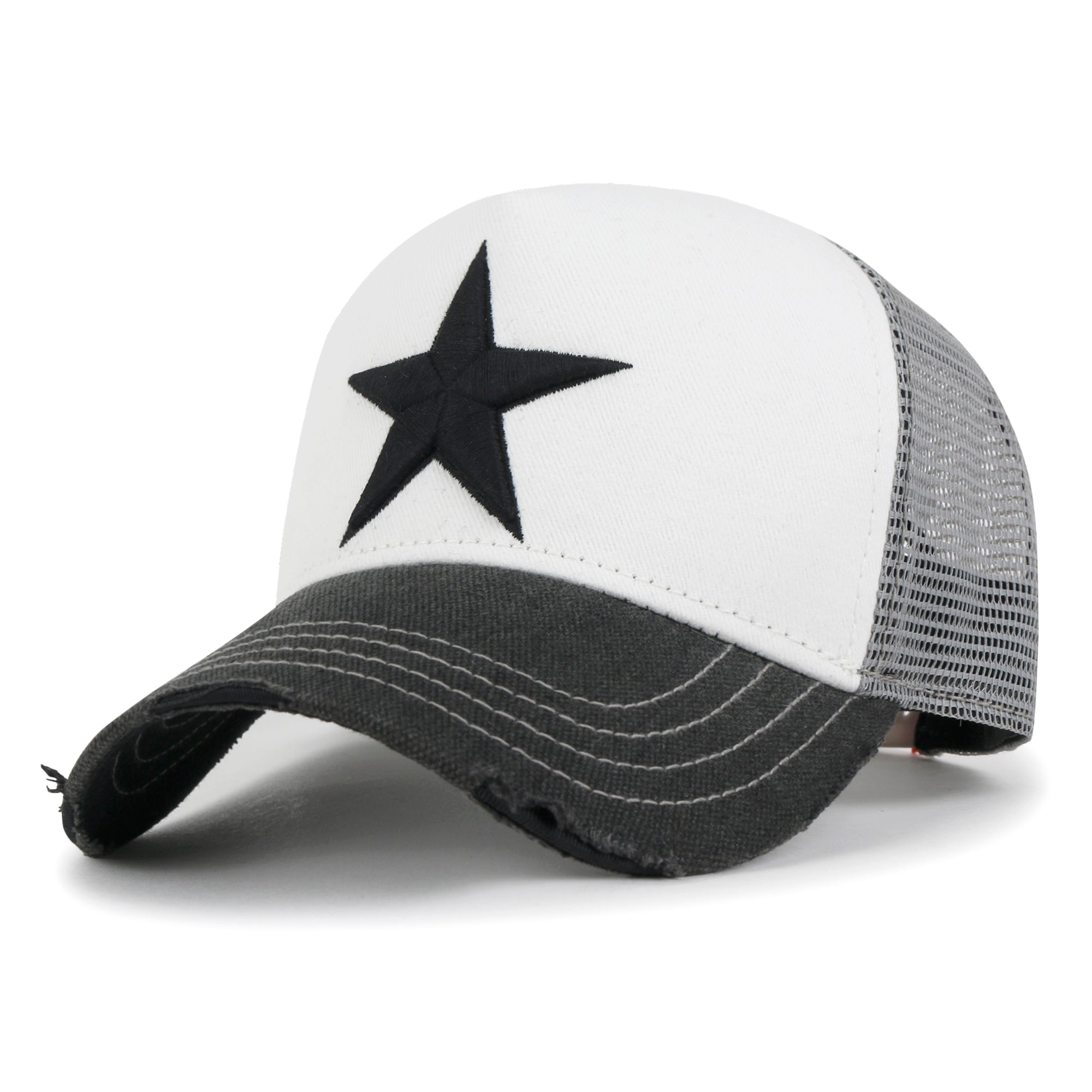 Premium Star Embroidery Structured Crown Vintage Trucker Hat