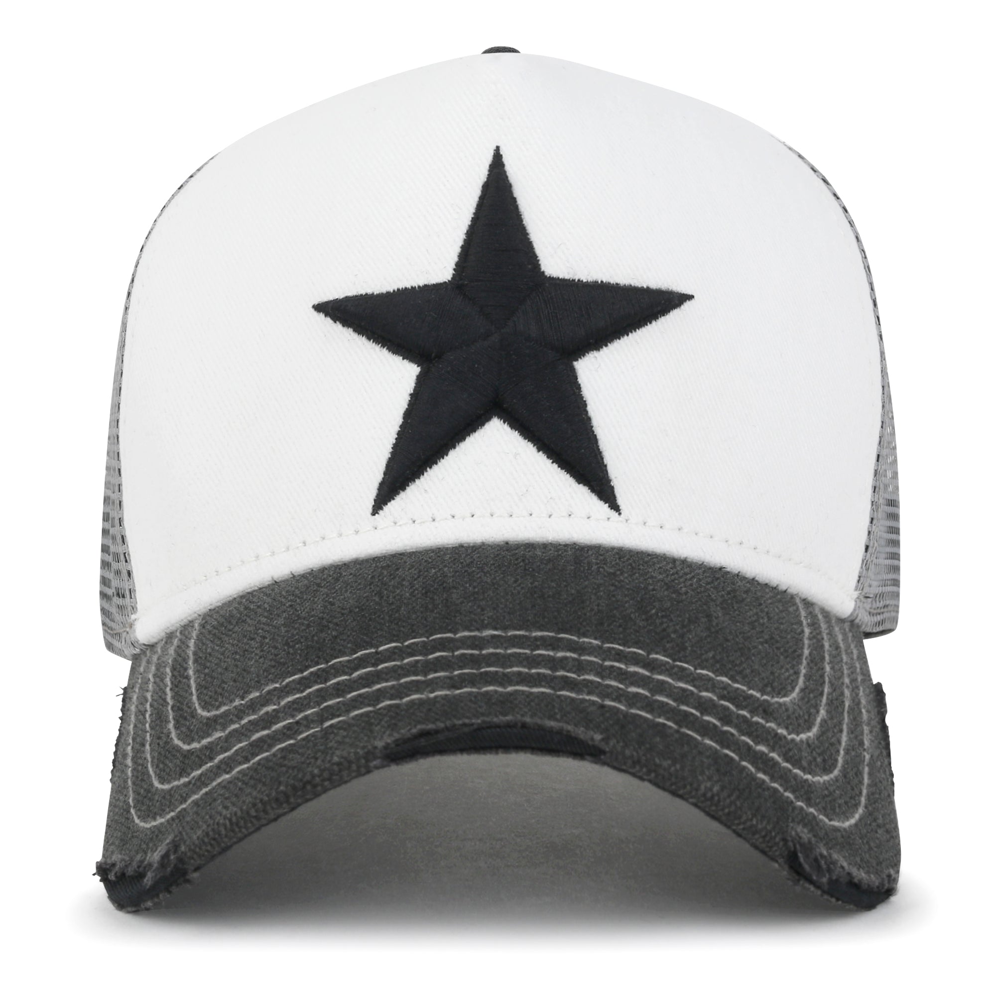 Premium Star Embroidery Structured Crown Vintage Trucker Hat