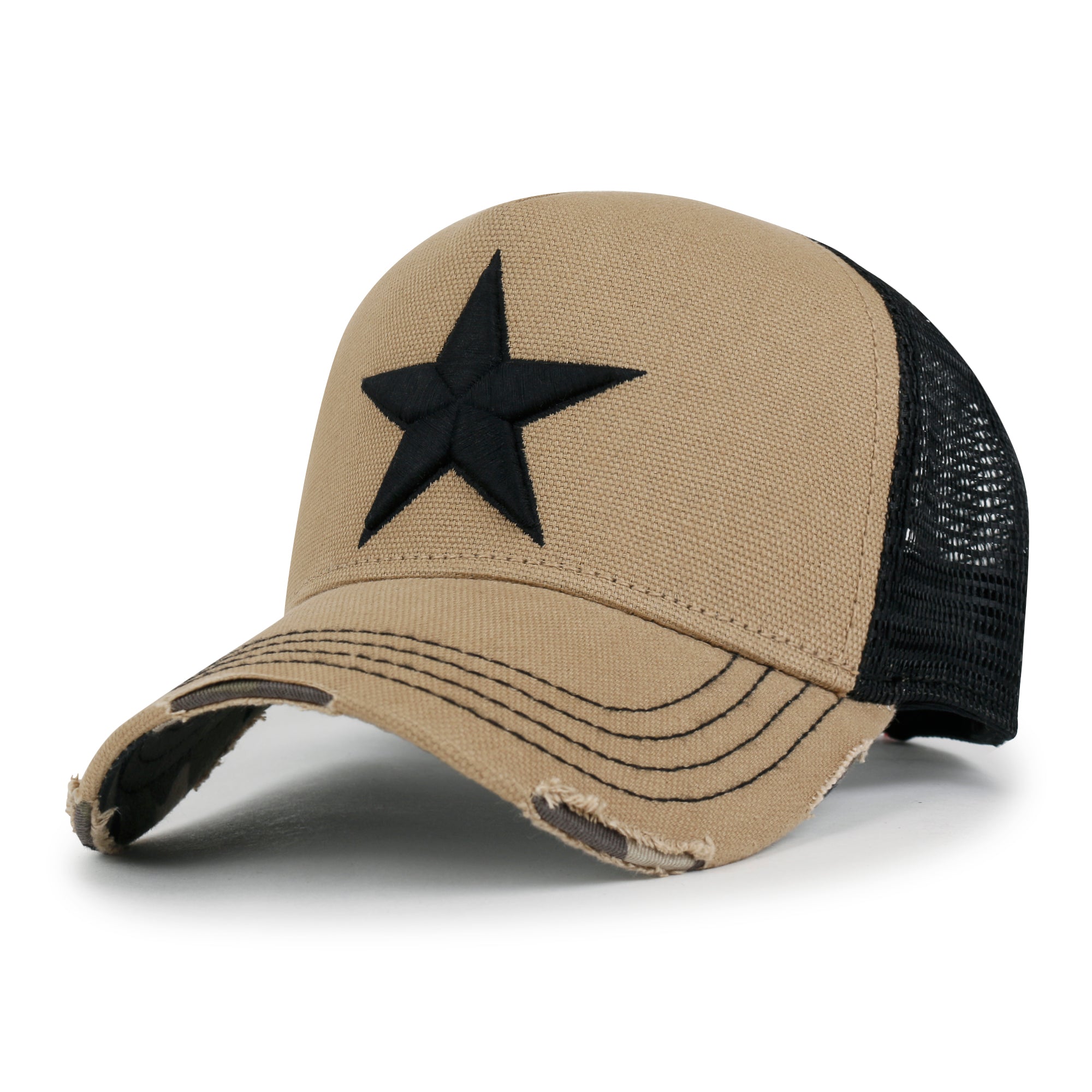 Premium Star Embroidery Structured Crown Vintage Trucker Hat