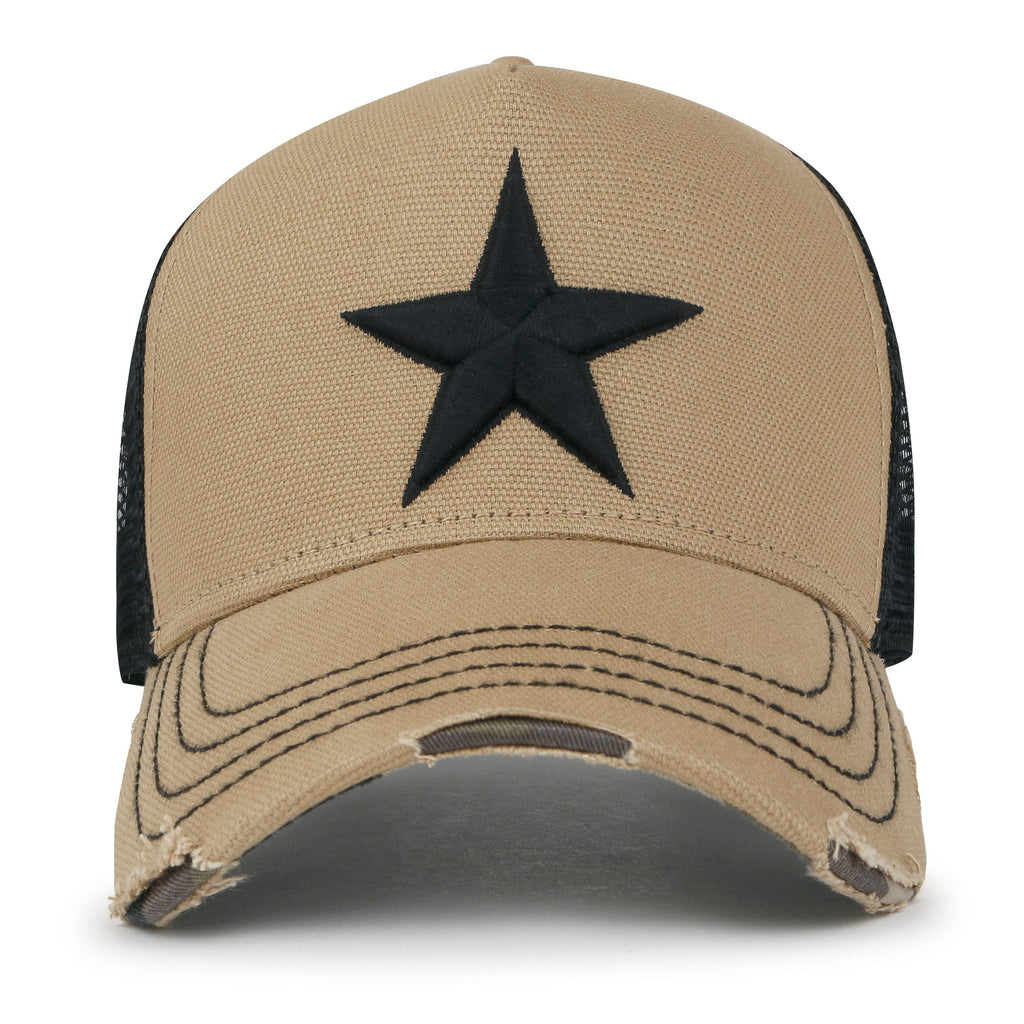 Premium Star Embroidery Structured Crown Vintage Trucker Hat