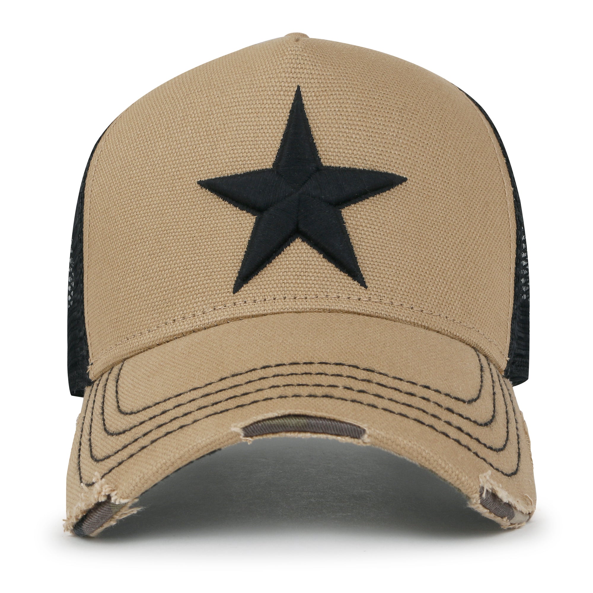 Premium Star Embroidery Structured Crown Vintage Trucker Hat