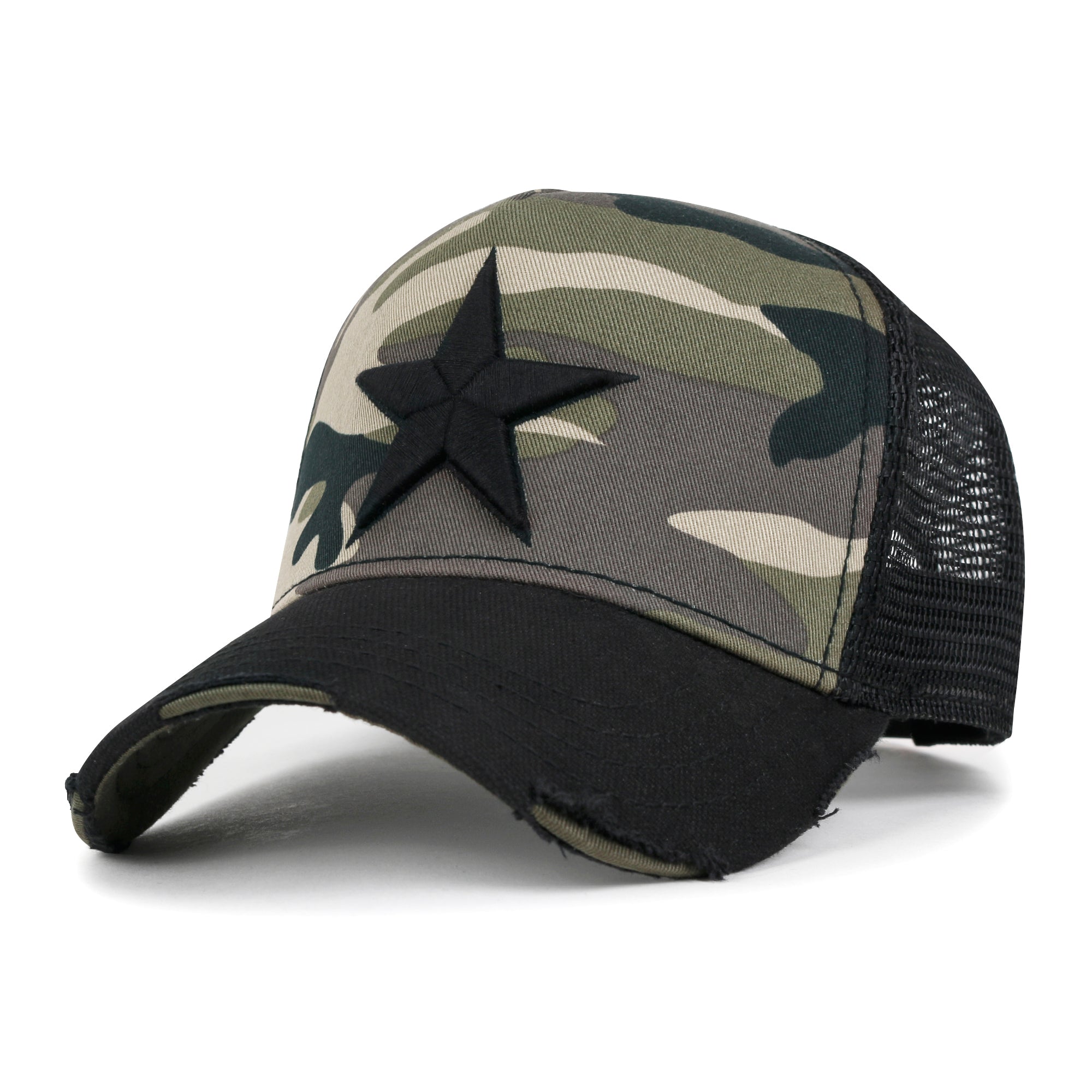 Premium Star Embroidery Structured Crown Vintage Trucker Hat