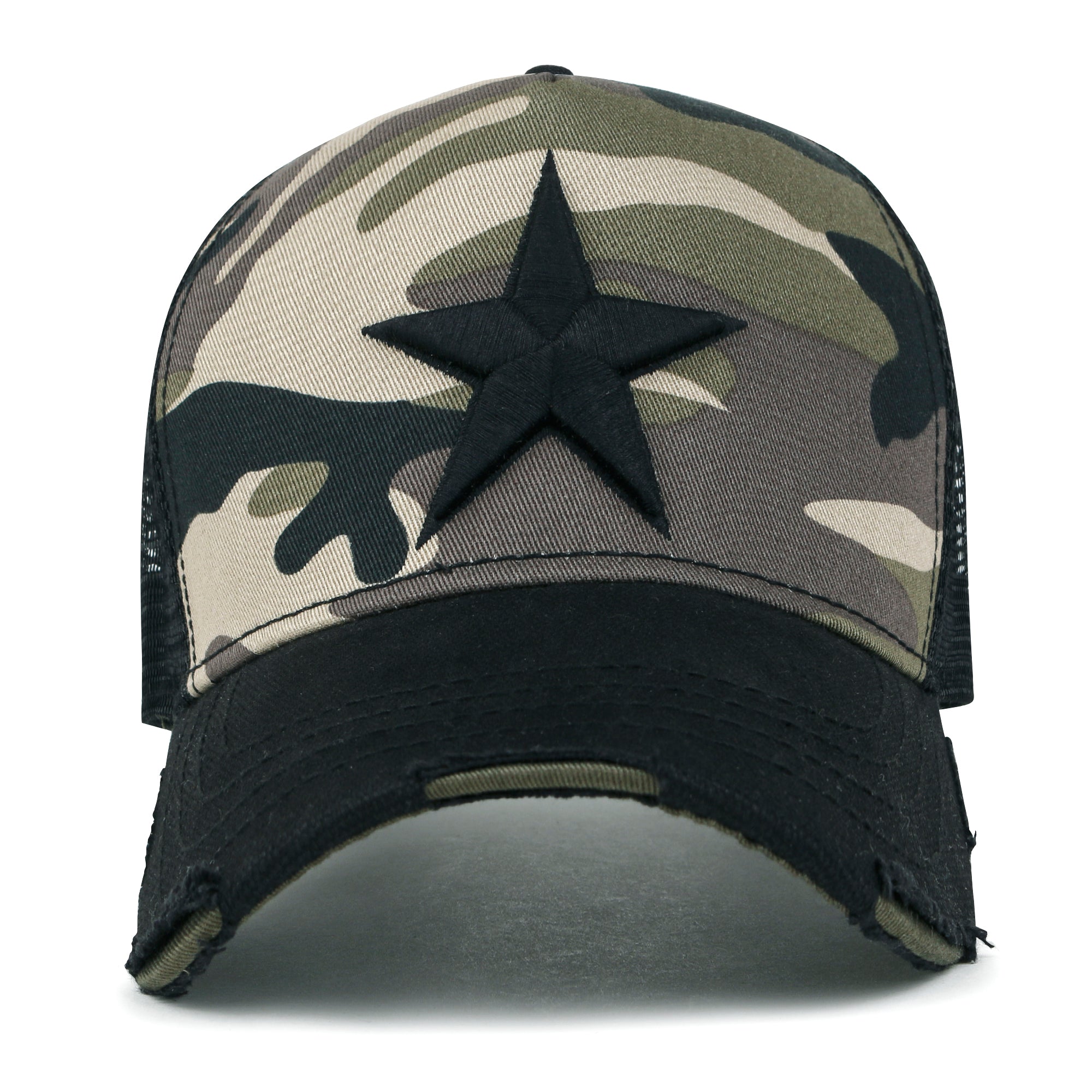 Premium Star Embroidery Structured Crown Vintage Trucker Hat